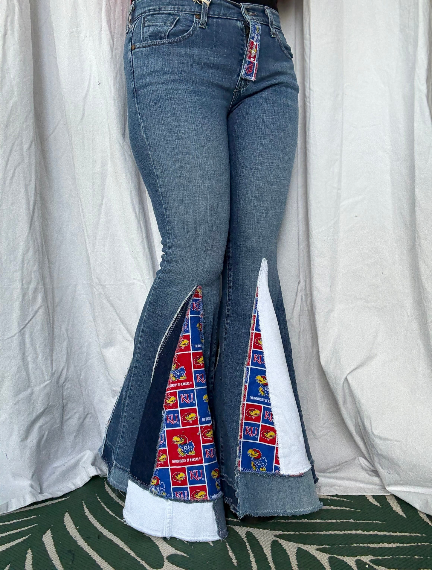 KU Jayhawks Bell Bottom Jeans (size 10)– Handmade Retro Flare