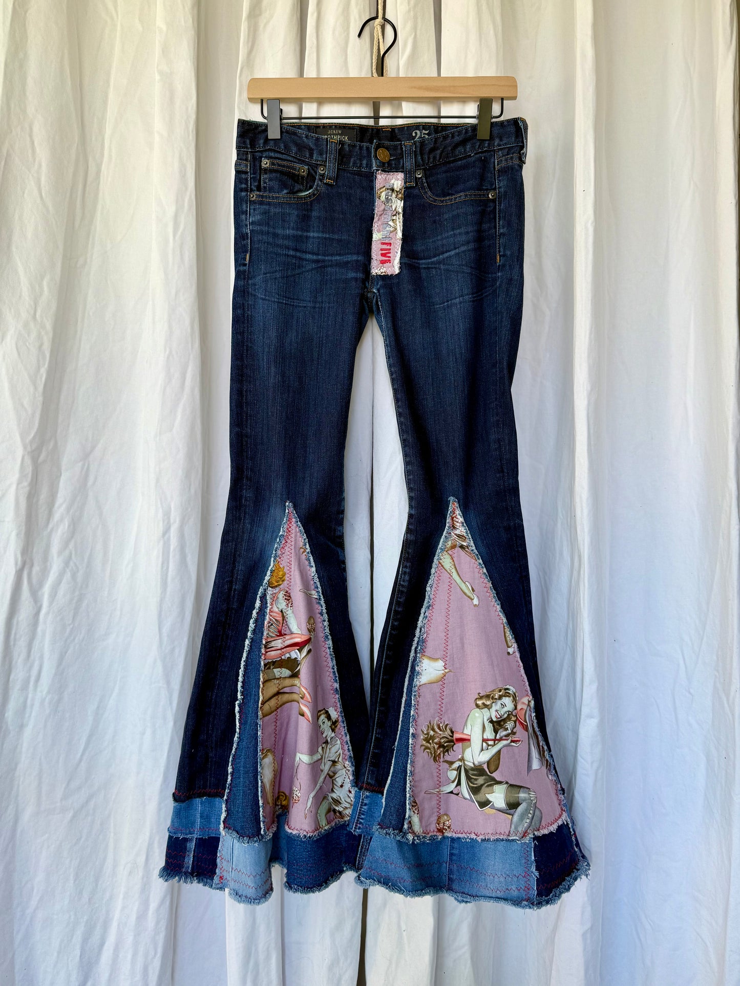 Retro Zombie Pin-Up Upcycled Bell Bottom Jeans ( size 1)