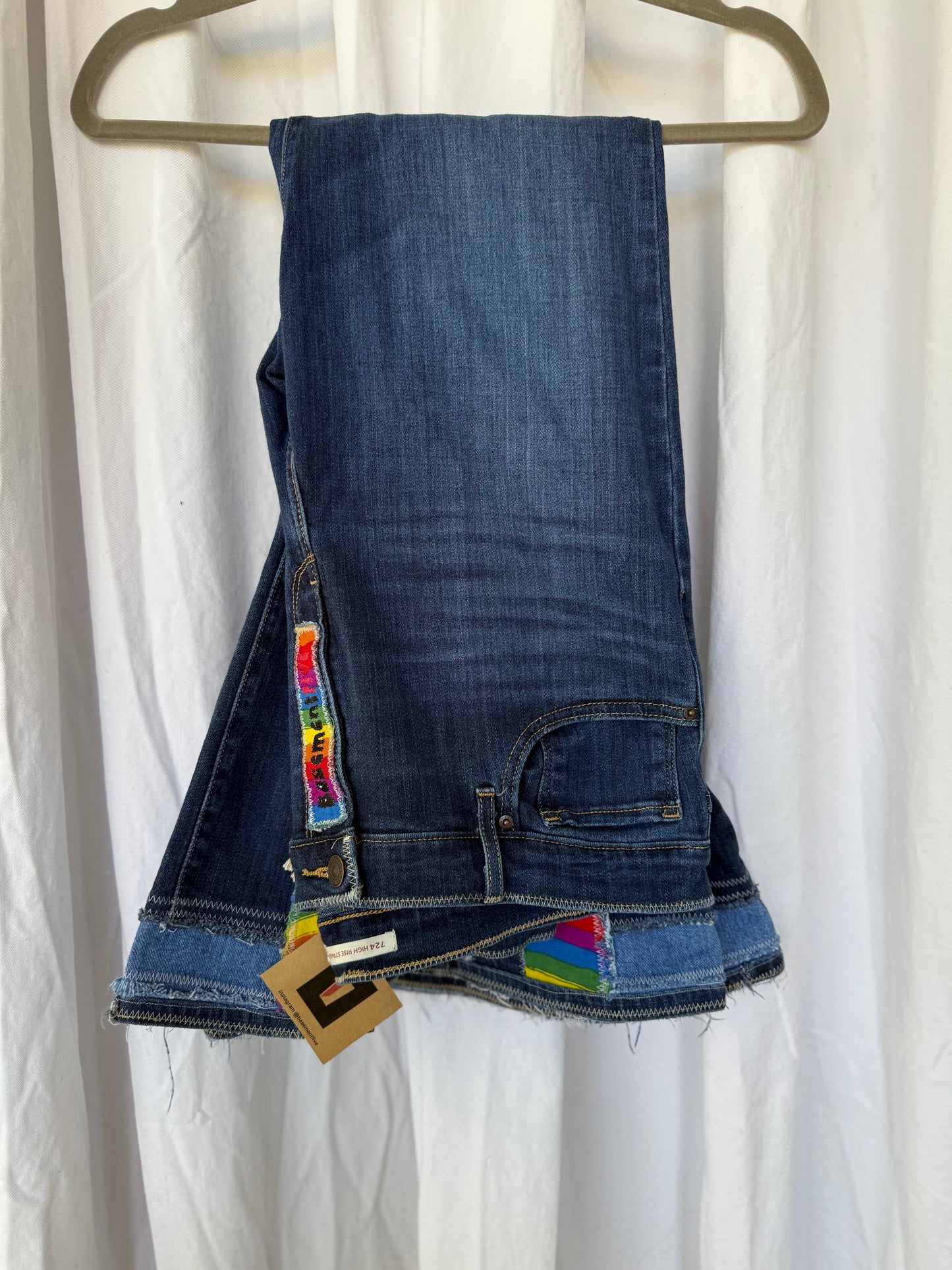 Rainbow Bell Bottom Jeans (size 10) – Bold Retro Pride Pants