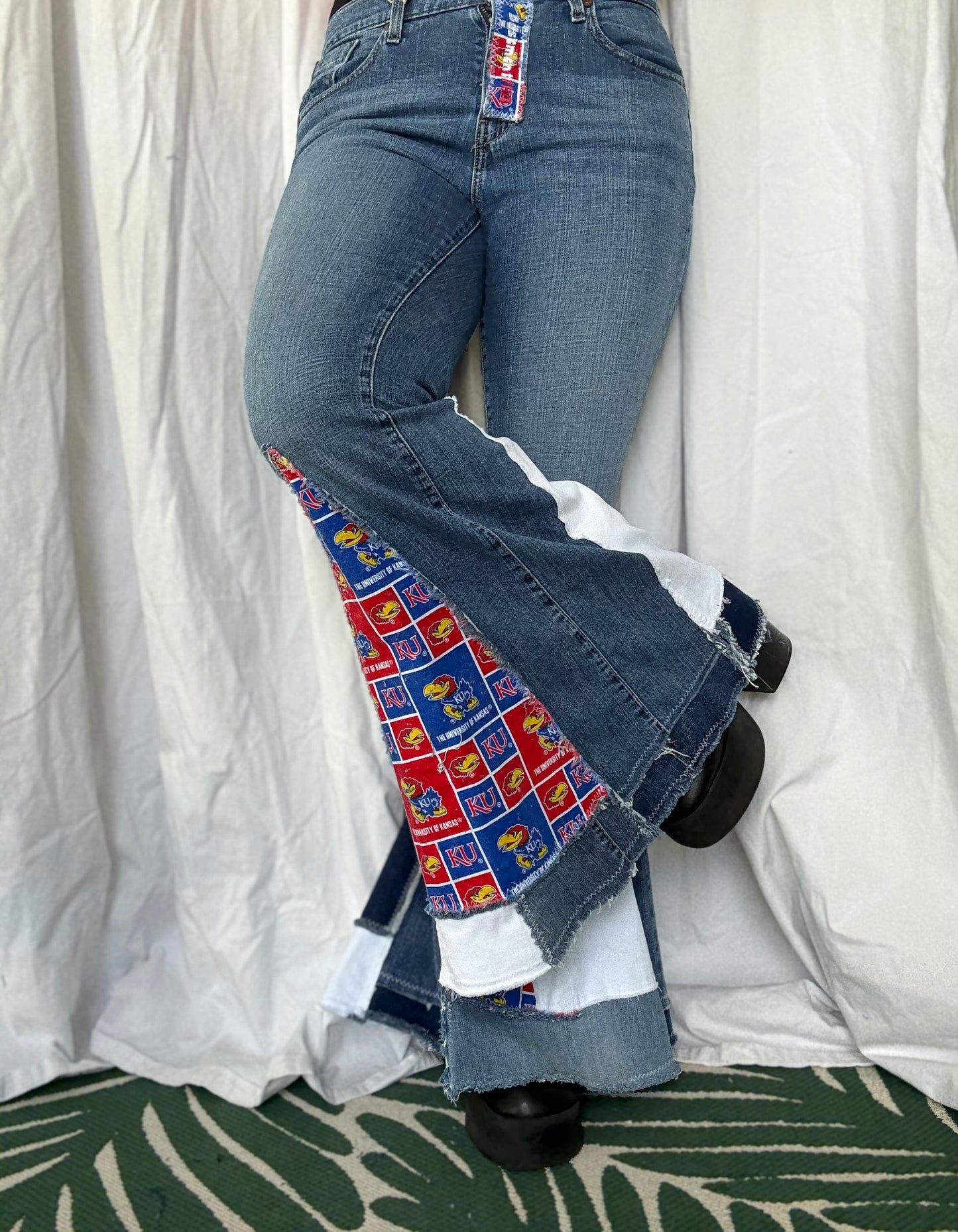KU Jayhawks Bell Bottom Jeans (size 10)– Handmade Retro Flare