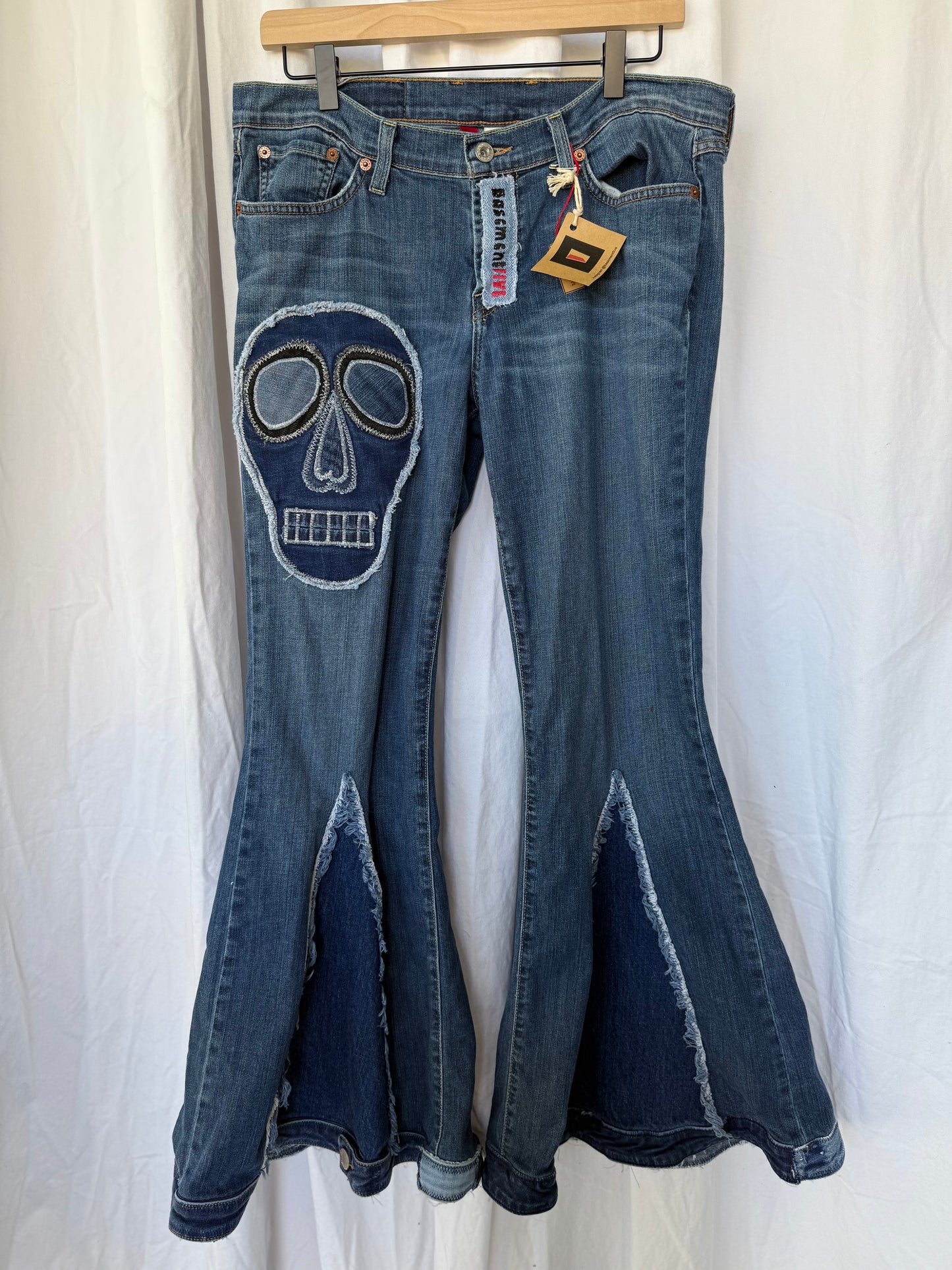 Skull Bell Bottom Jeans (size 12)– Edgy Boho Statement Pants