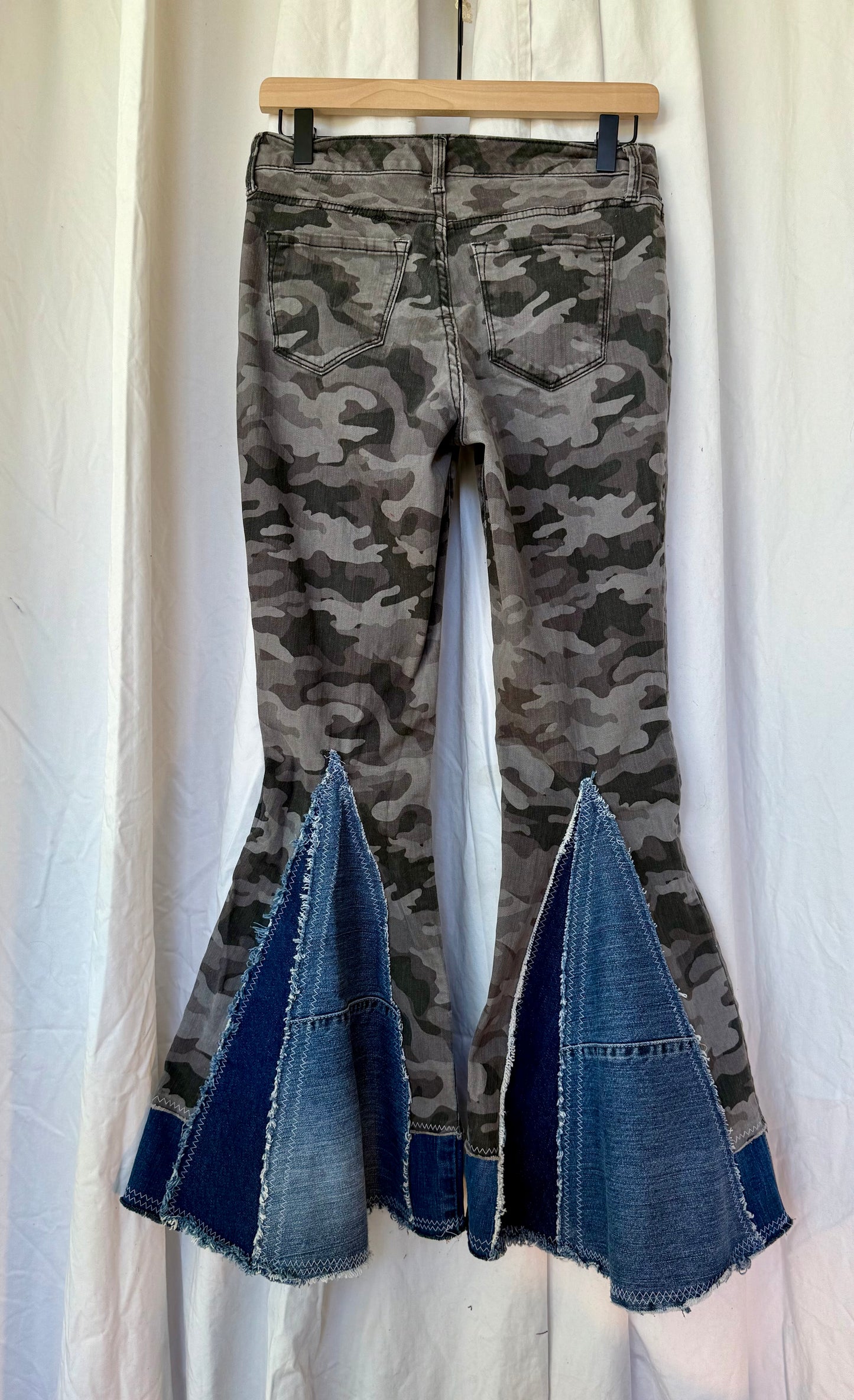 Camo Bell Bottom Jeans (size 4) – Denim Patchwork Flare