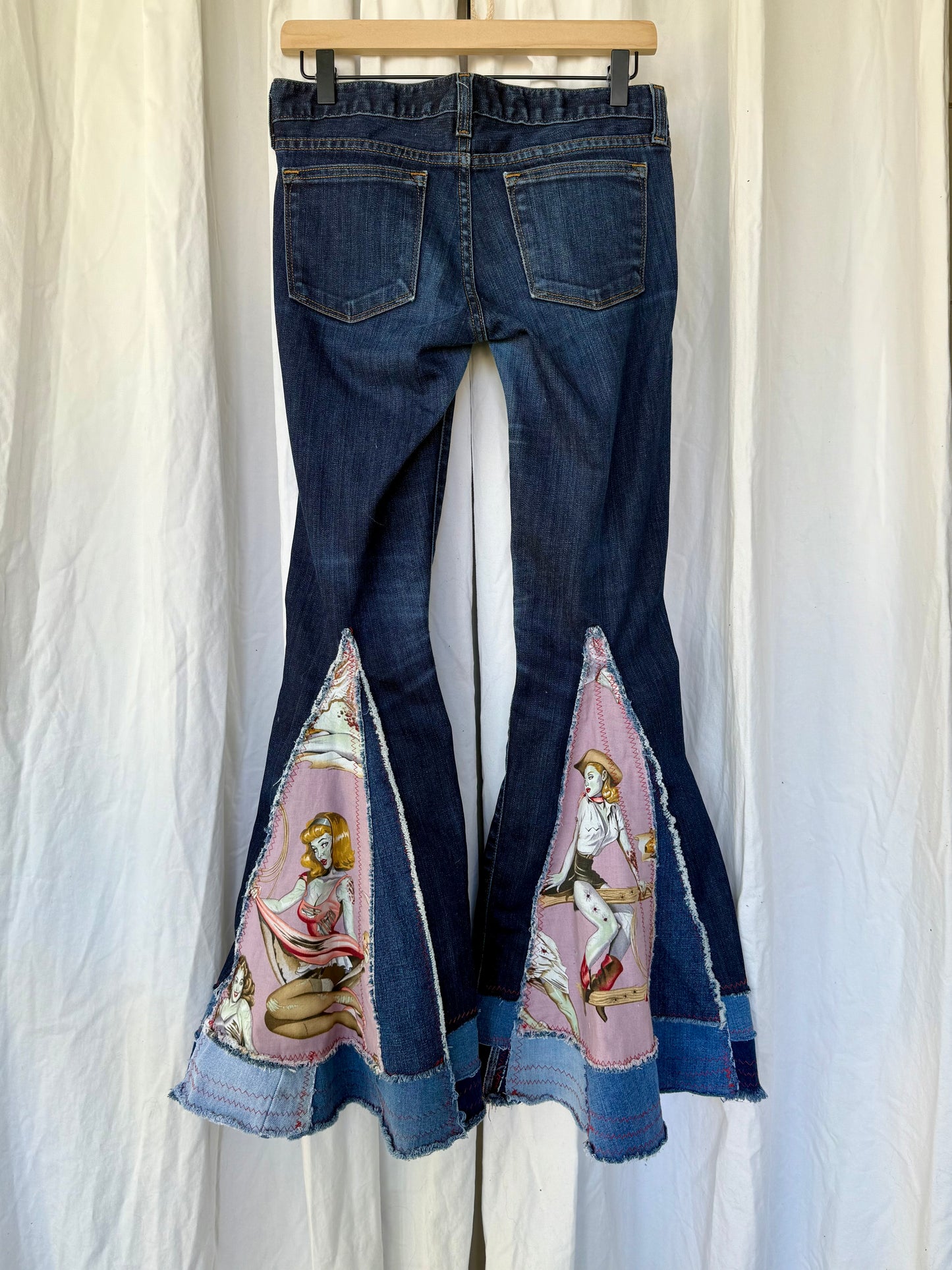 Retro Zombie Pin-Up Upcycled Bell Bottom Jeans ( size 1)
