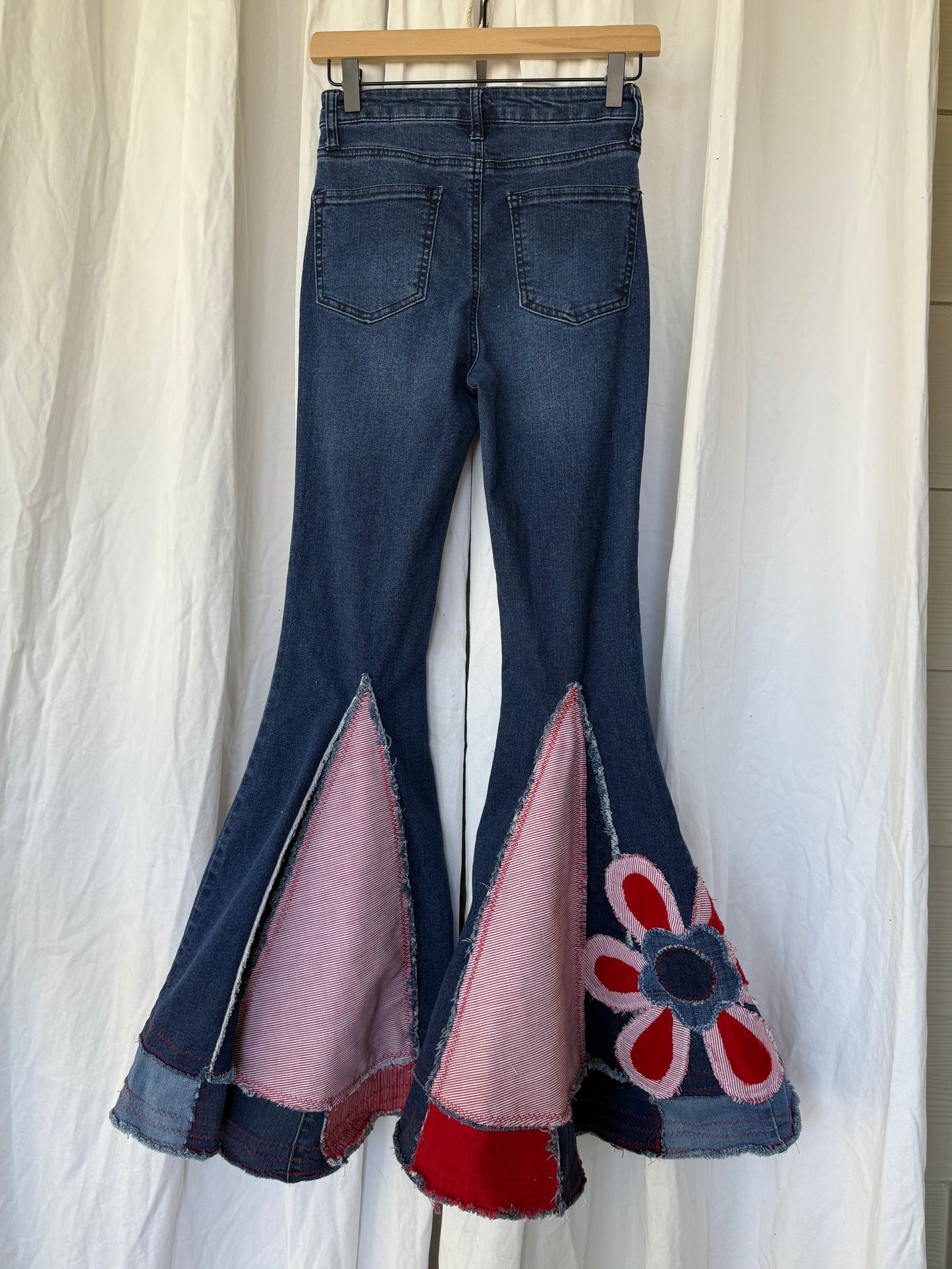 Denim Bell Bottom Jeans with Pink & Red Flower Design (size 00)