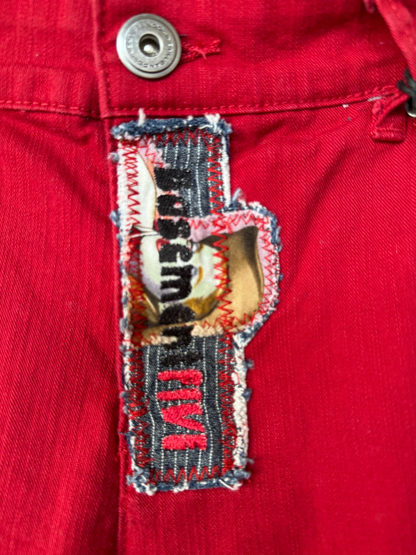Vintage Zombie Cowgirl Upcycled Bell Bottom Jeans (size 6)– Red Western Flare Pants