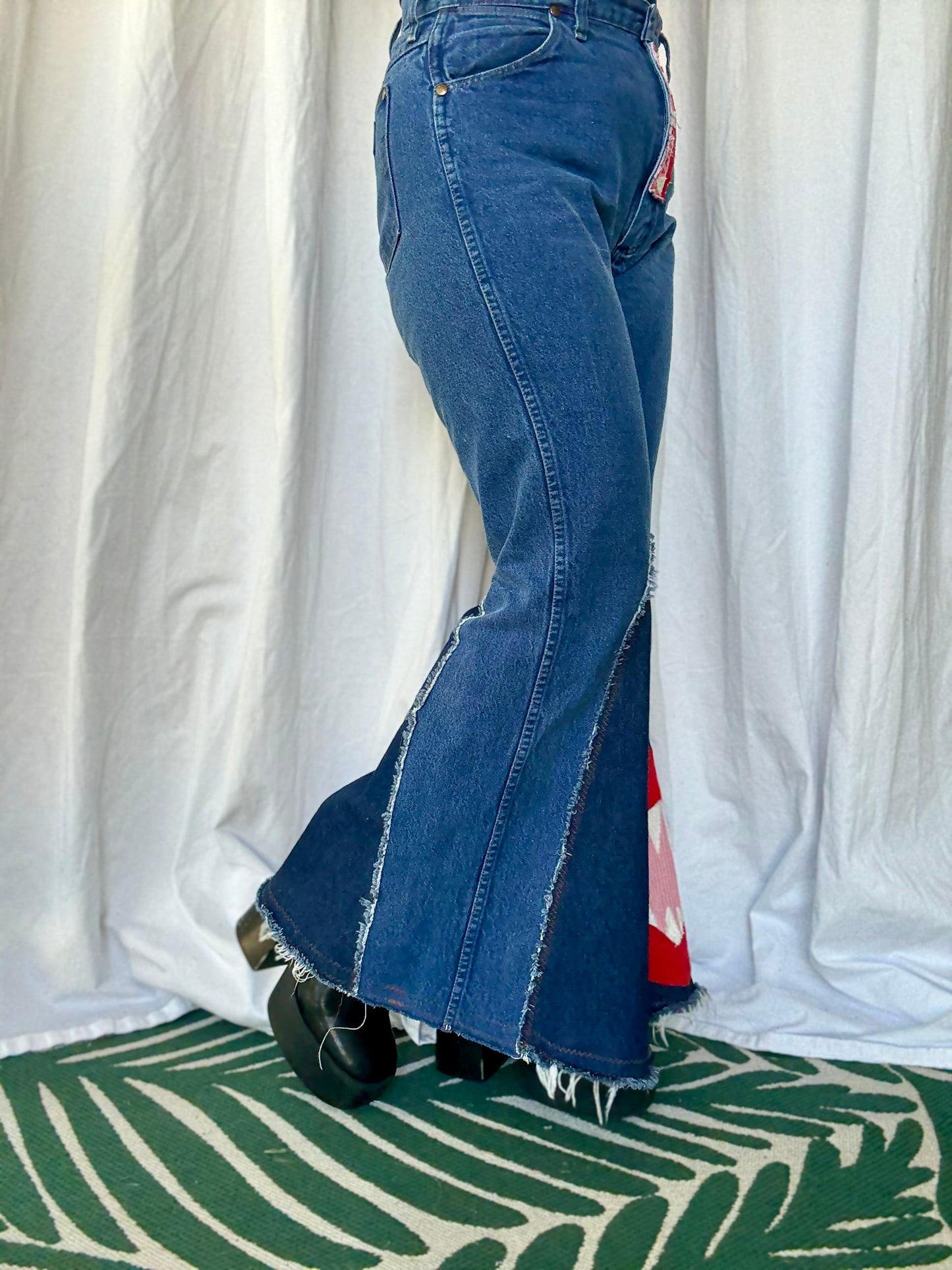 🩸 “Bite Me” Upcycled Denim Bell Bottoms – Size 11