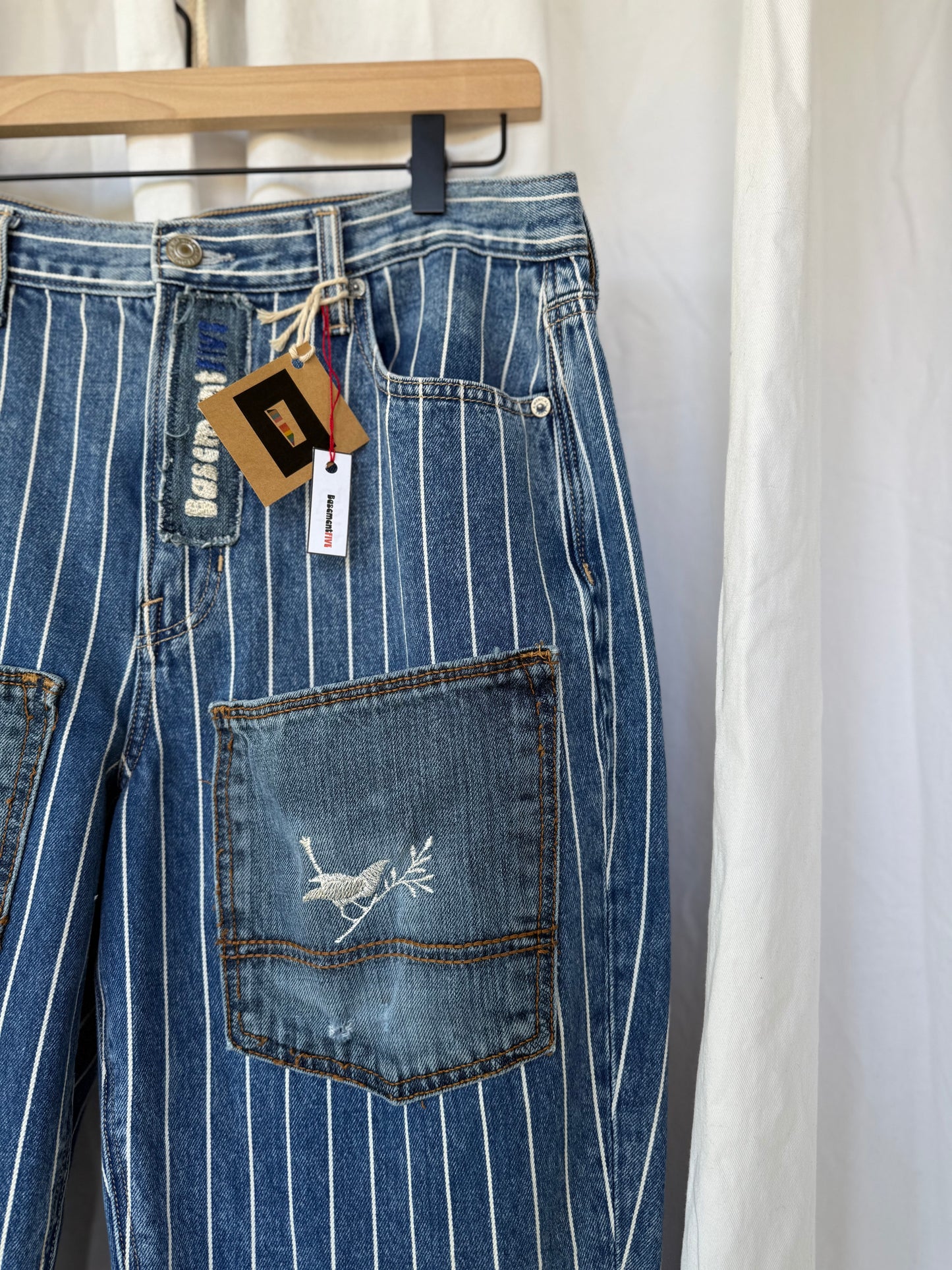 Pinstripe Bell Bottom Jeans – Western Revival Style (size 12)