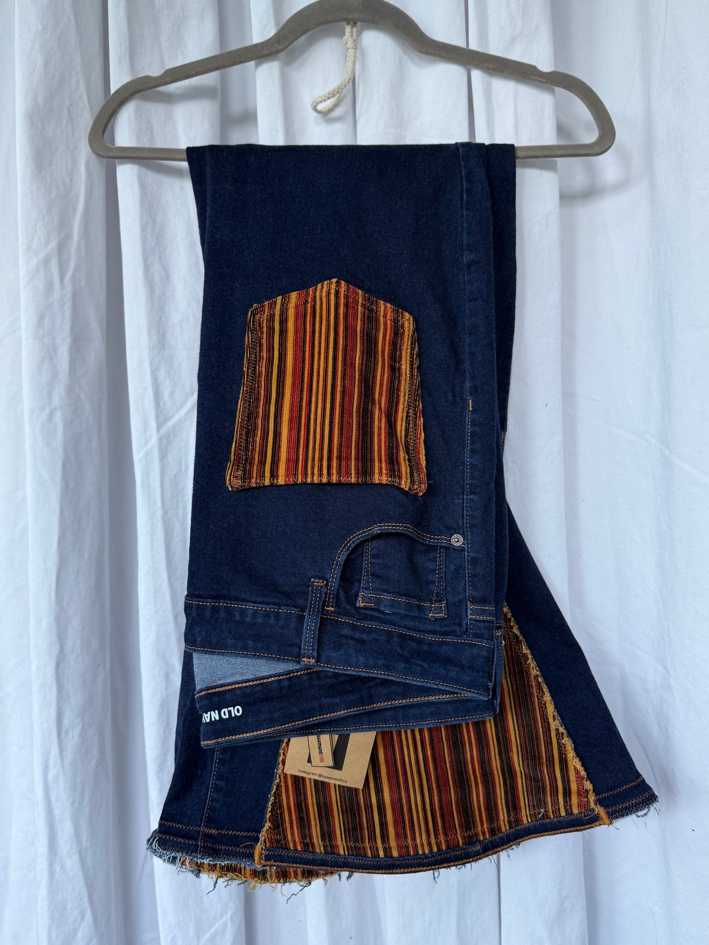 Striped Bell Bottom Jeans (size 18)ā Handmade Retro Boho Flares š»š
