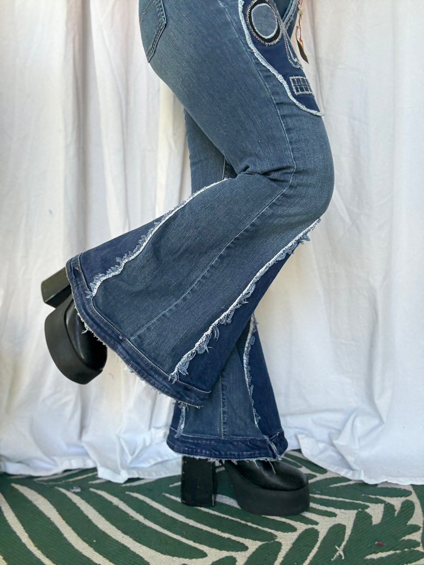 Skull Bell Bottom Jeans (size 12)– Edgy Boho Statement Pants