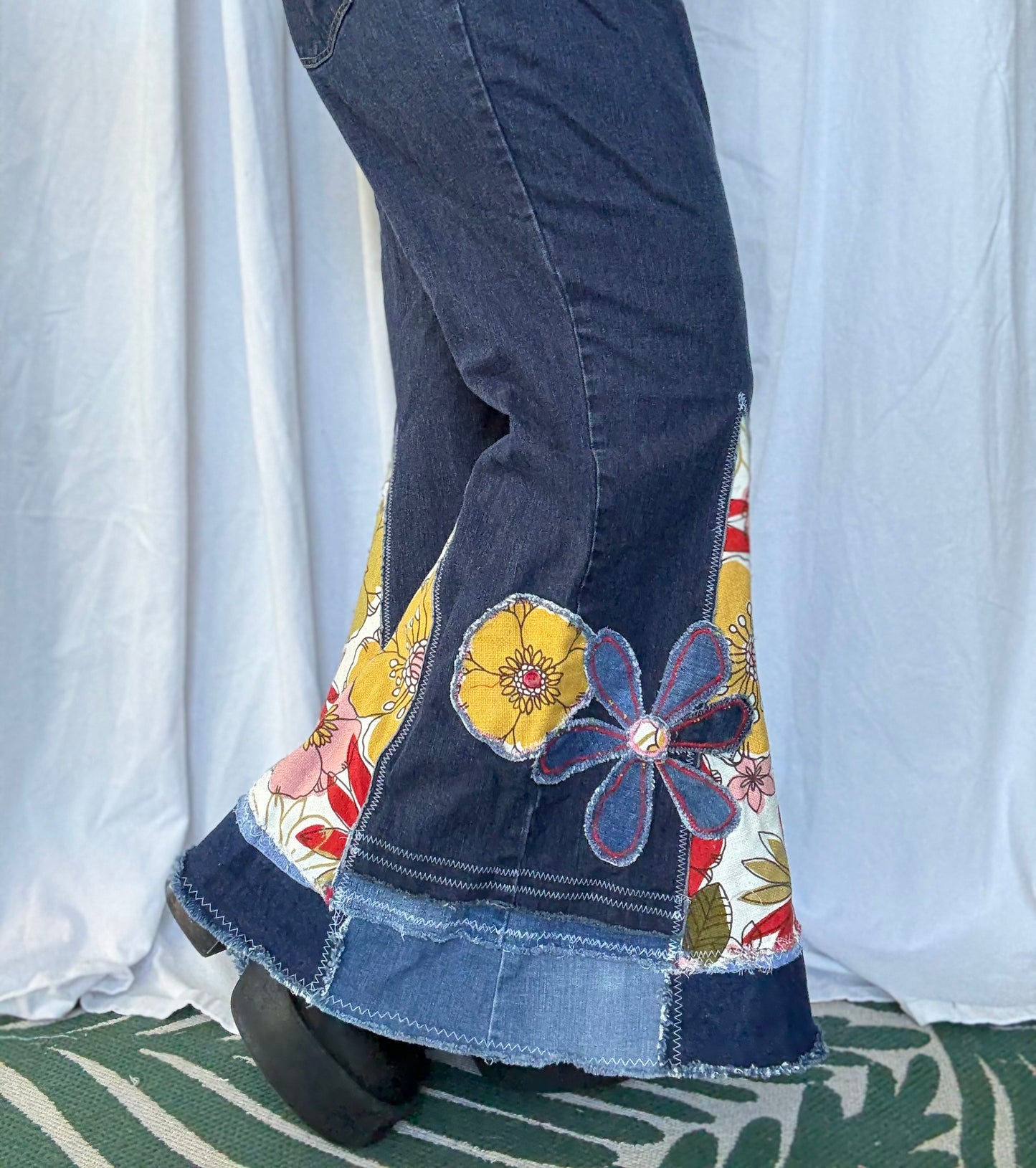 Floral Bell Bottom Jeans (size 20)– Retro Flower Power Flares