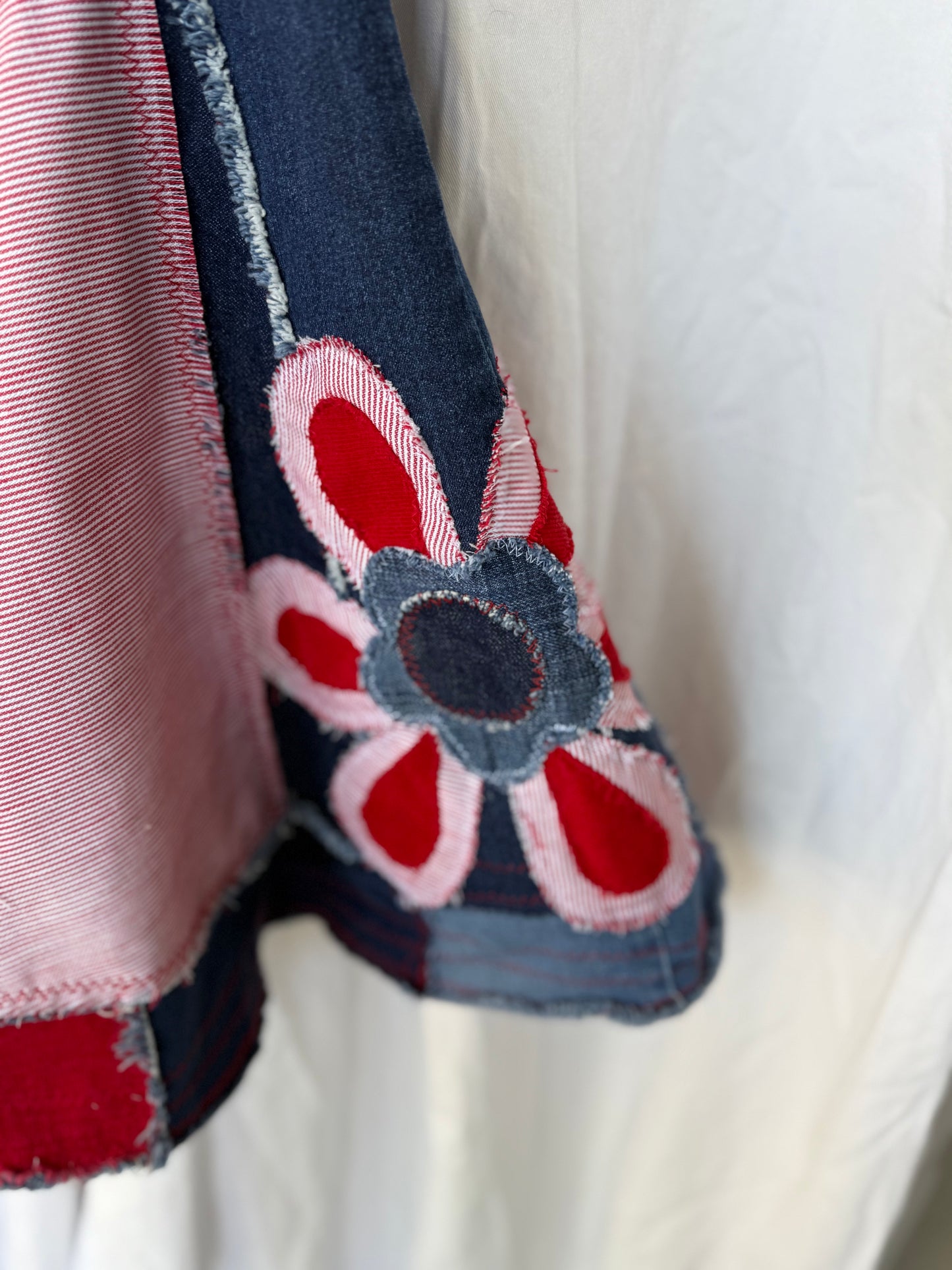 Denim Bell Bottom Jeans with Pink & Red Flower Design (size 00)