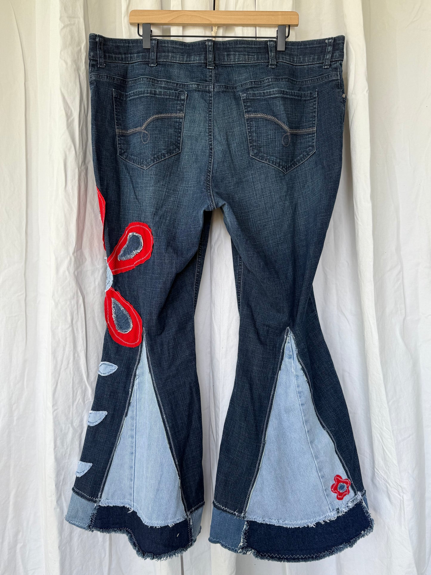 Retro Side Flower Bell Bottom Jeans (size 24) – Handmade Upcycled Denim