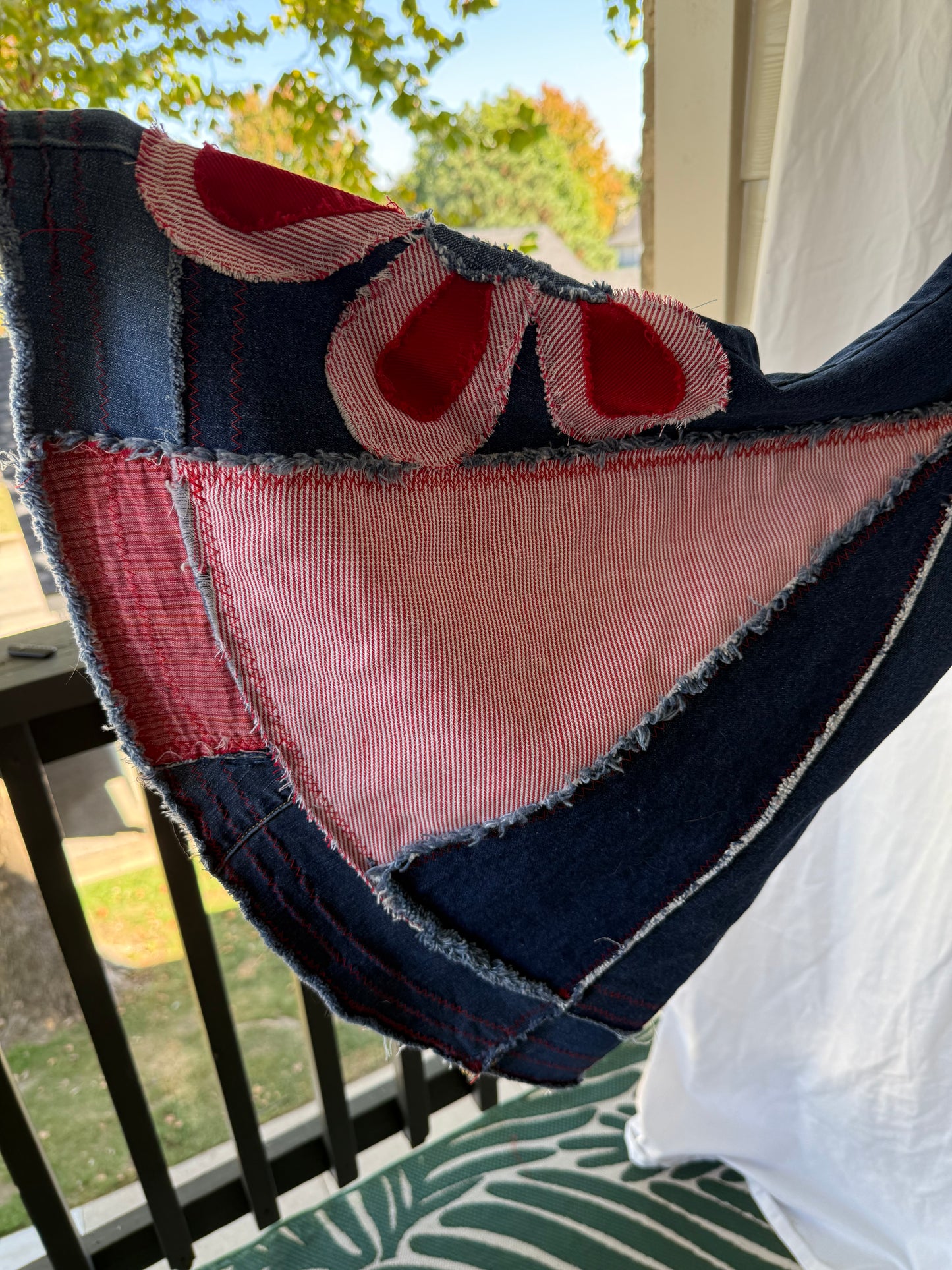 Denim Bell Bottom Jeans with Pink & Red Flower Design (size 00)