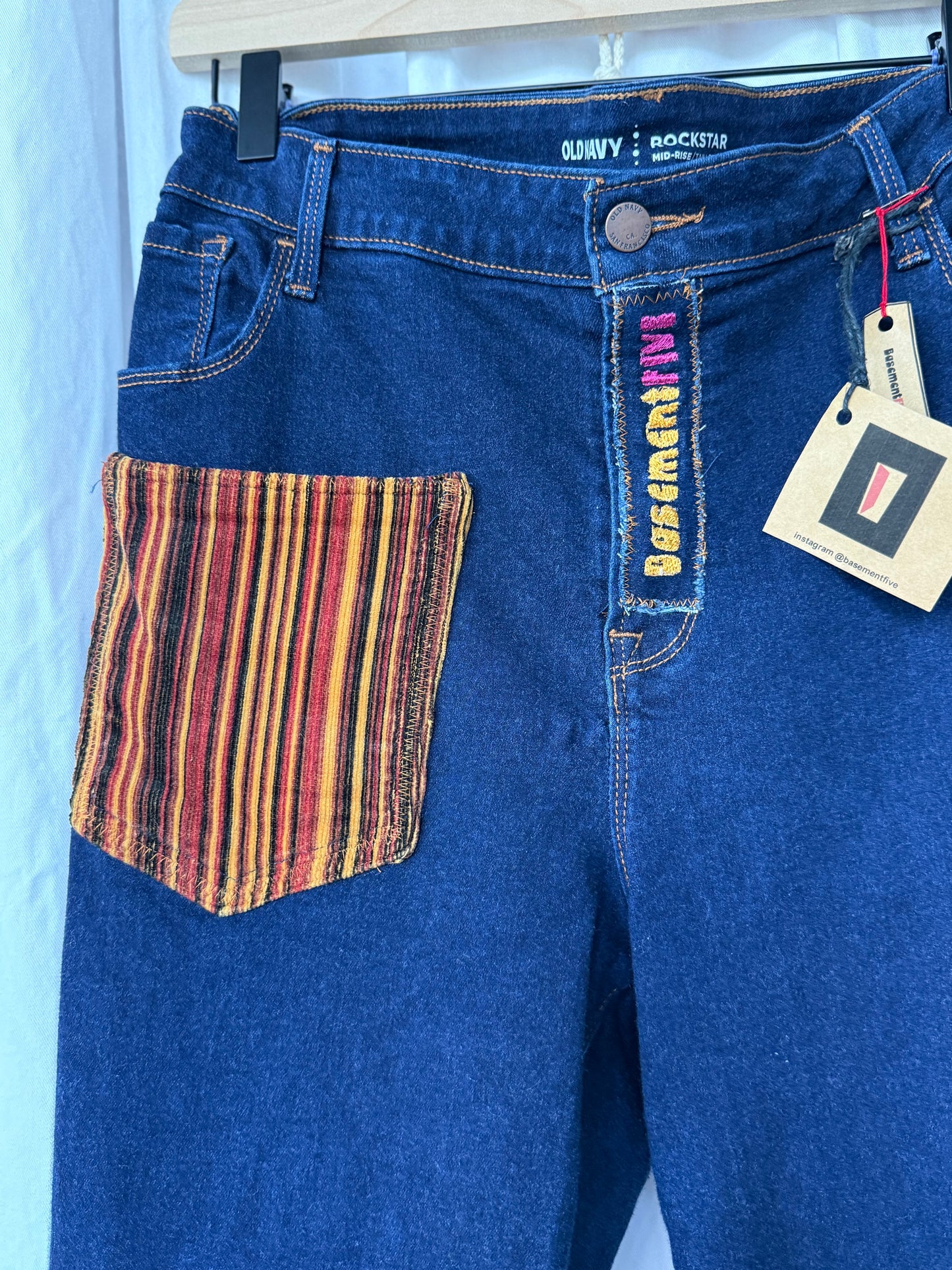 Striped Bell Bottom Jeans (size 18)ā Handmade Retro Boho Flares š»š