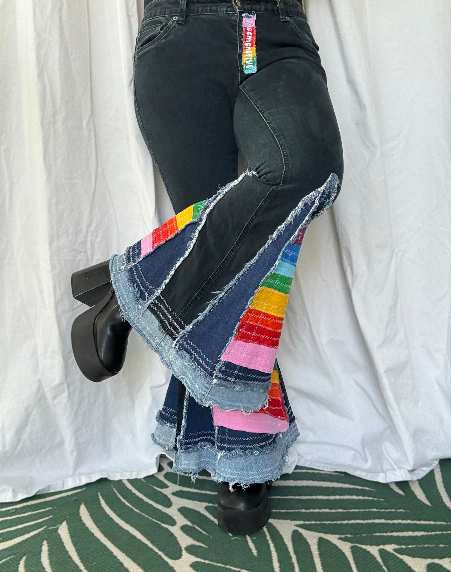 Rainbow Bell Bottom Jeans (size 12)ā Festival Ready Flare š