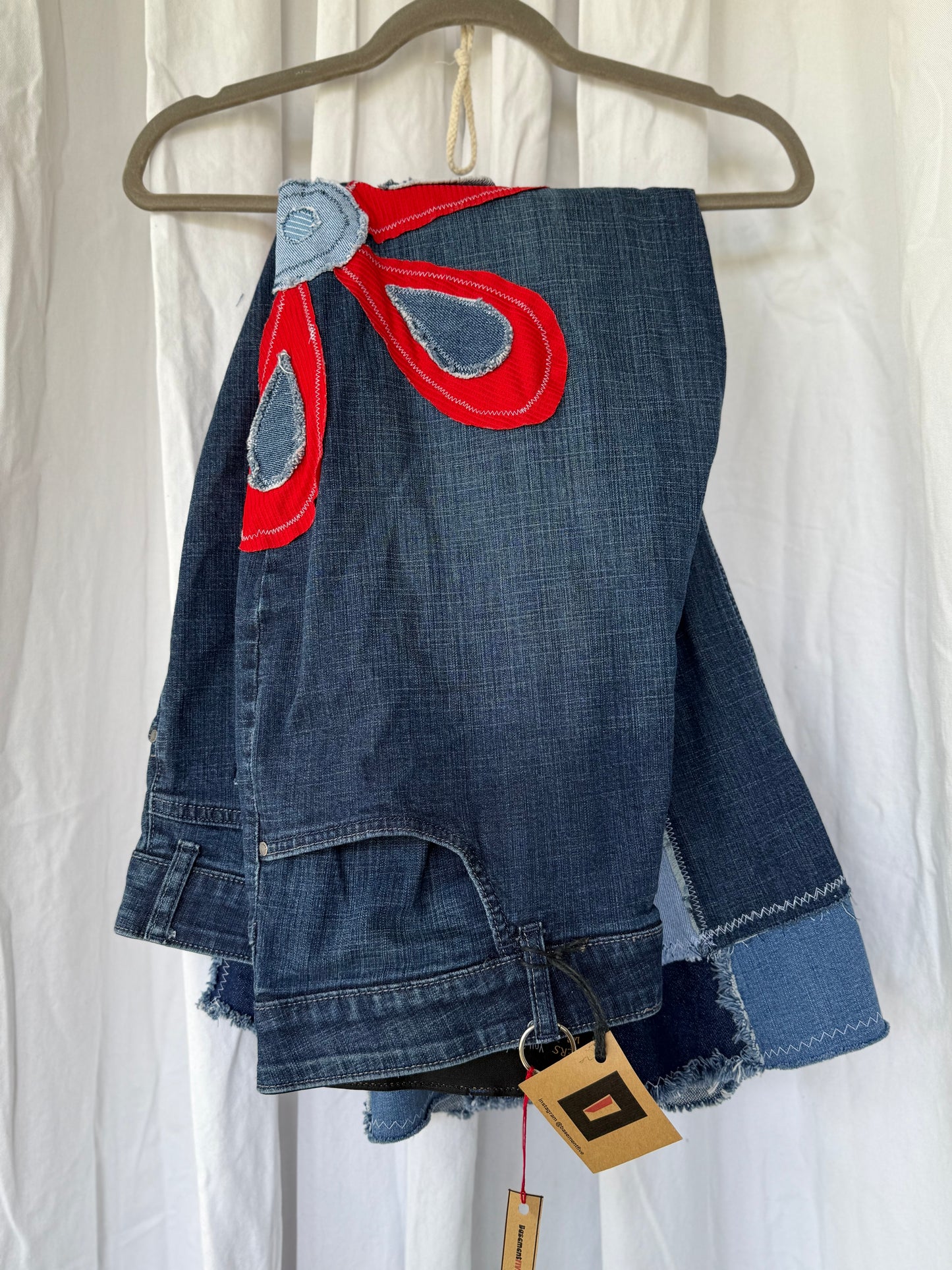 Retro Side Flower Bell Bottom Jeans (size 24) – Handmade Upcycled Denim