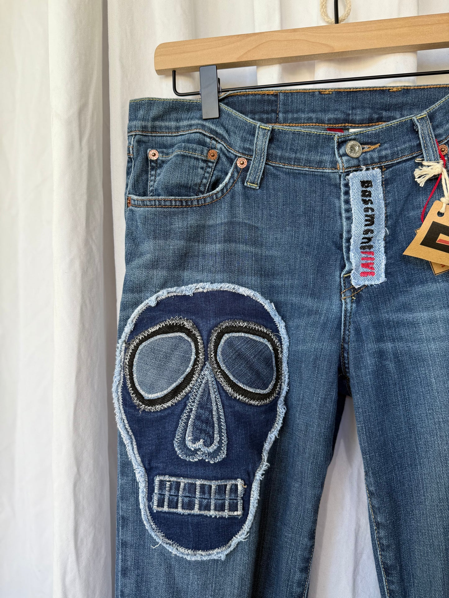 Skull Bell Bottom Jeans (size 12)– Edgy Boho Statement Pants