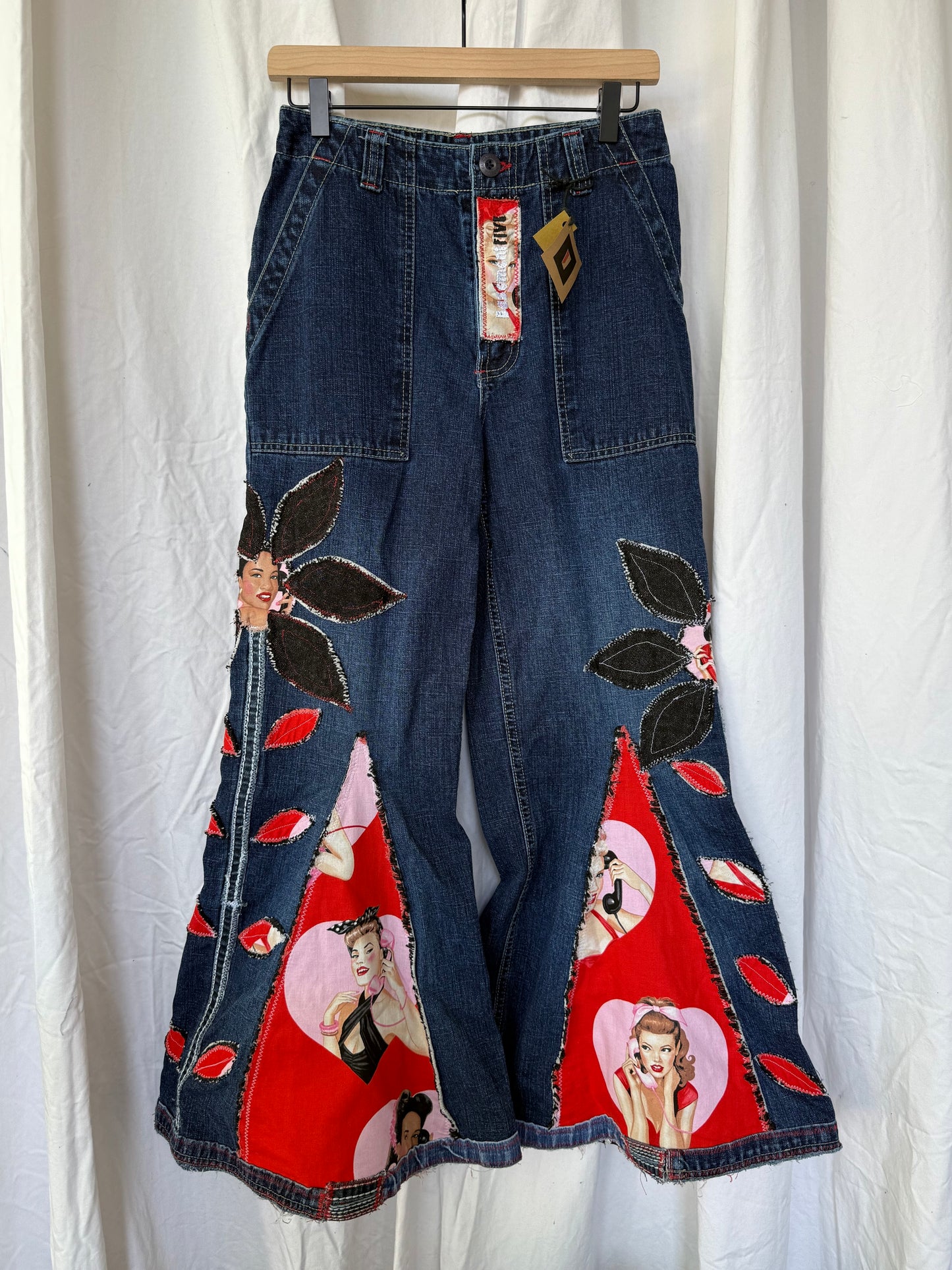 Retro Pin-Up Bell Bottom Jeans – Upcycled Statement Pants