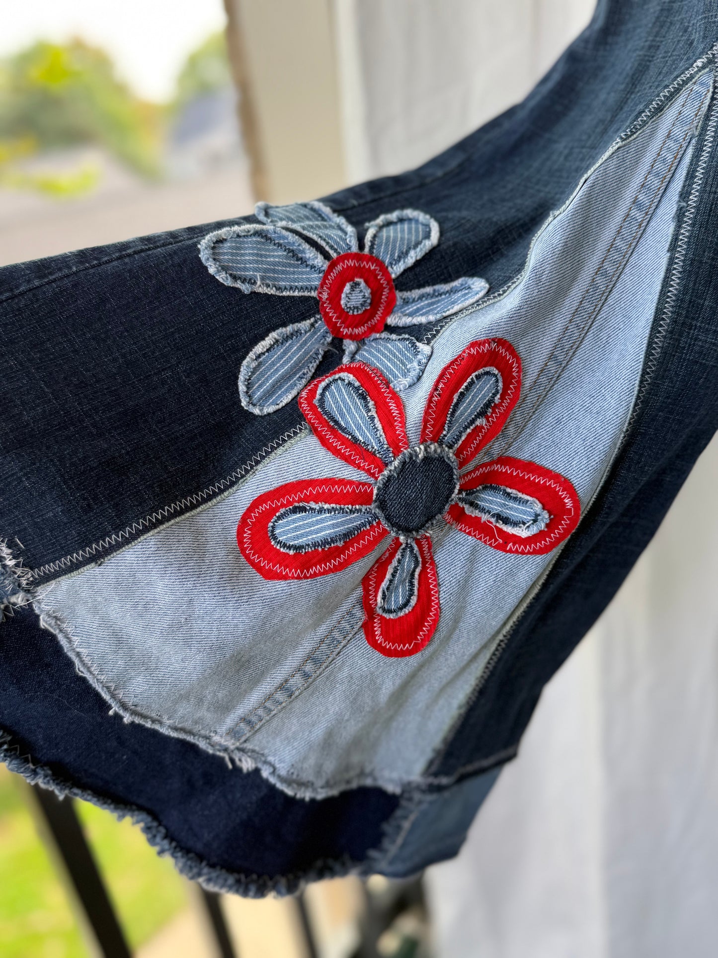 Retro Side Flower Bell Bottom Jeans (size 24) – Handmade Upcycled Denim