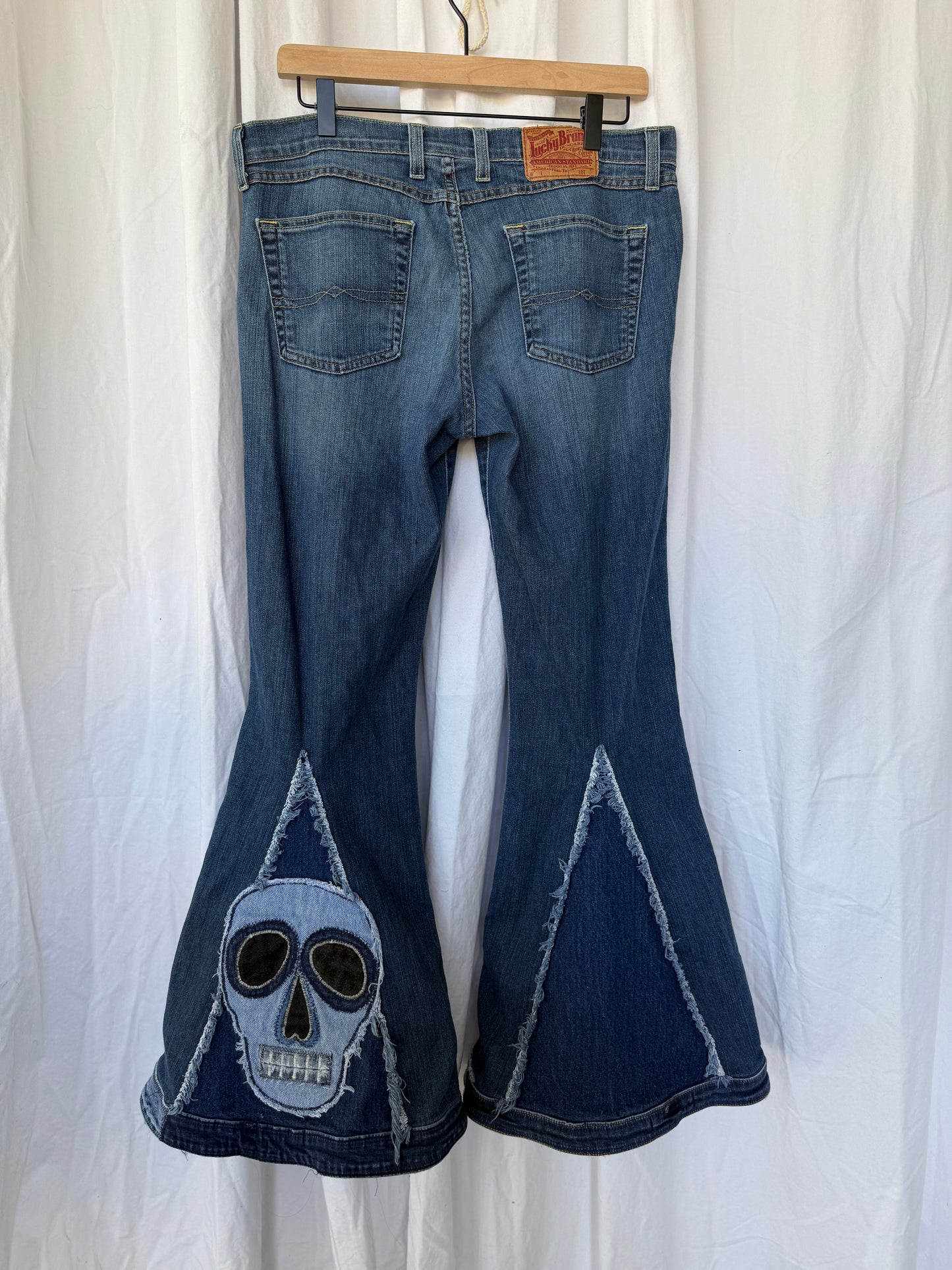 Skull Bell Bottom Jeans (size 12)– Edgy Boho Statement Pants