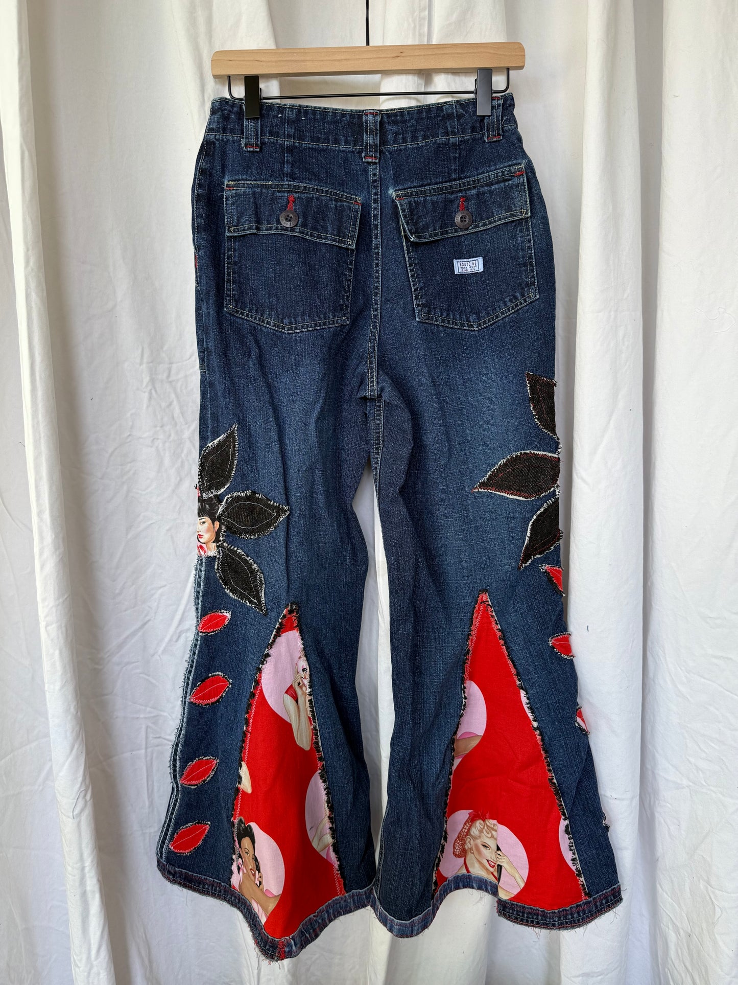 Retro Pin-Up Bell Bottom Jeans – Upcycled Statement Pants