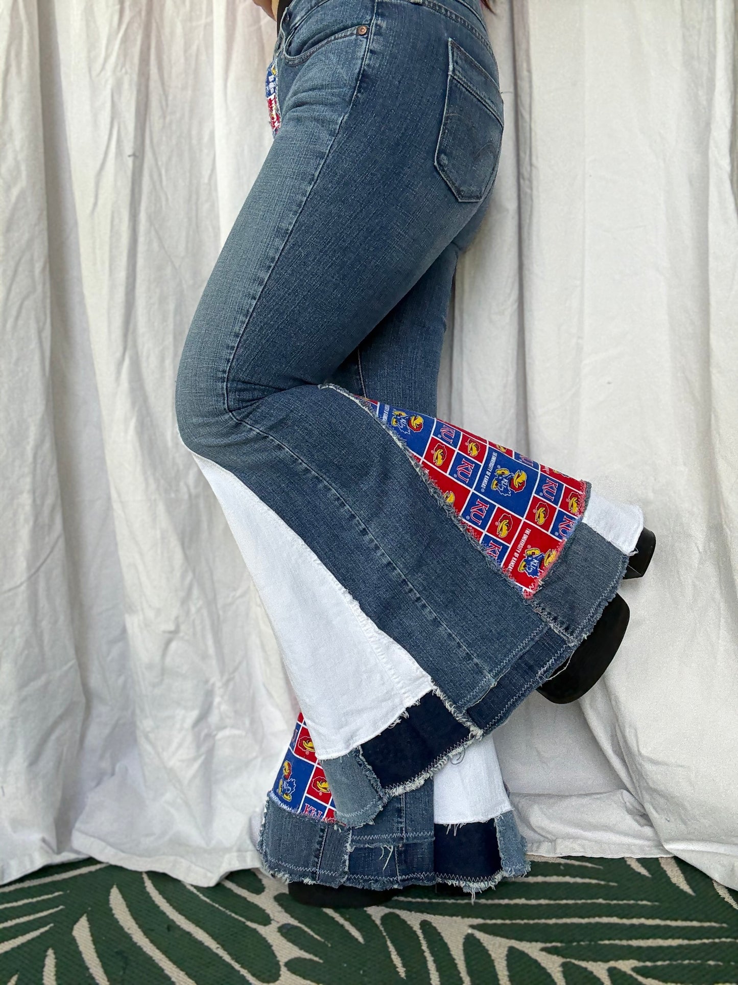 KU Jayhawks Bell Bottom Jeans (size 10)– Handmade Retro Flare