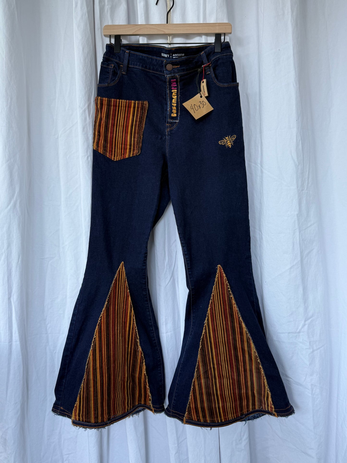 Striped Bell Bottom Jeans (size 18)ā Handmade Retro Boho Flares š»š