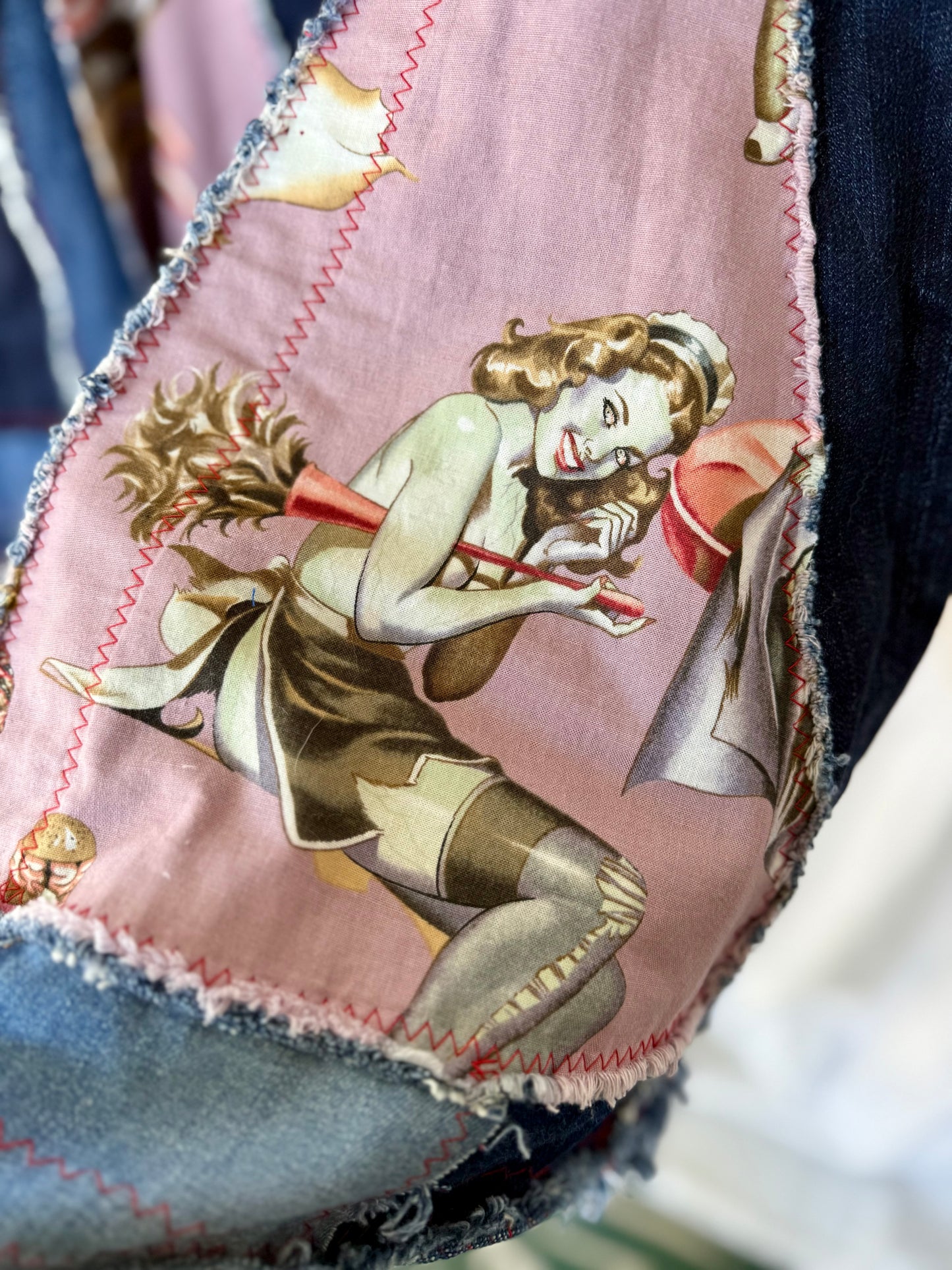 Retro Zombie Pin-Up Upcycled Bell Bottom Jeans ( size 1)