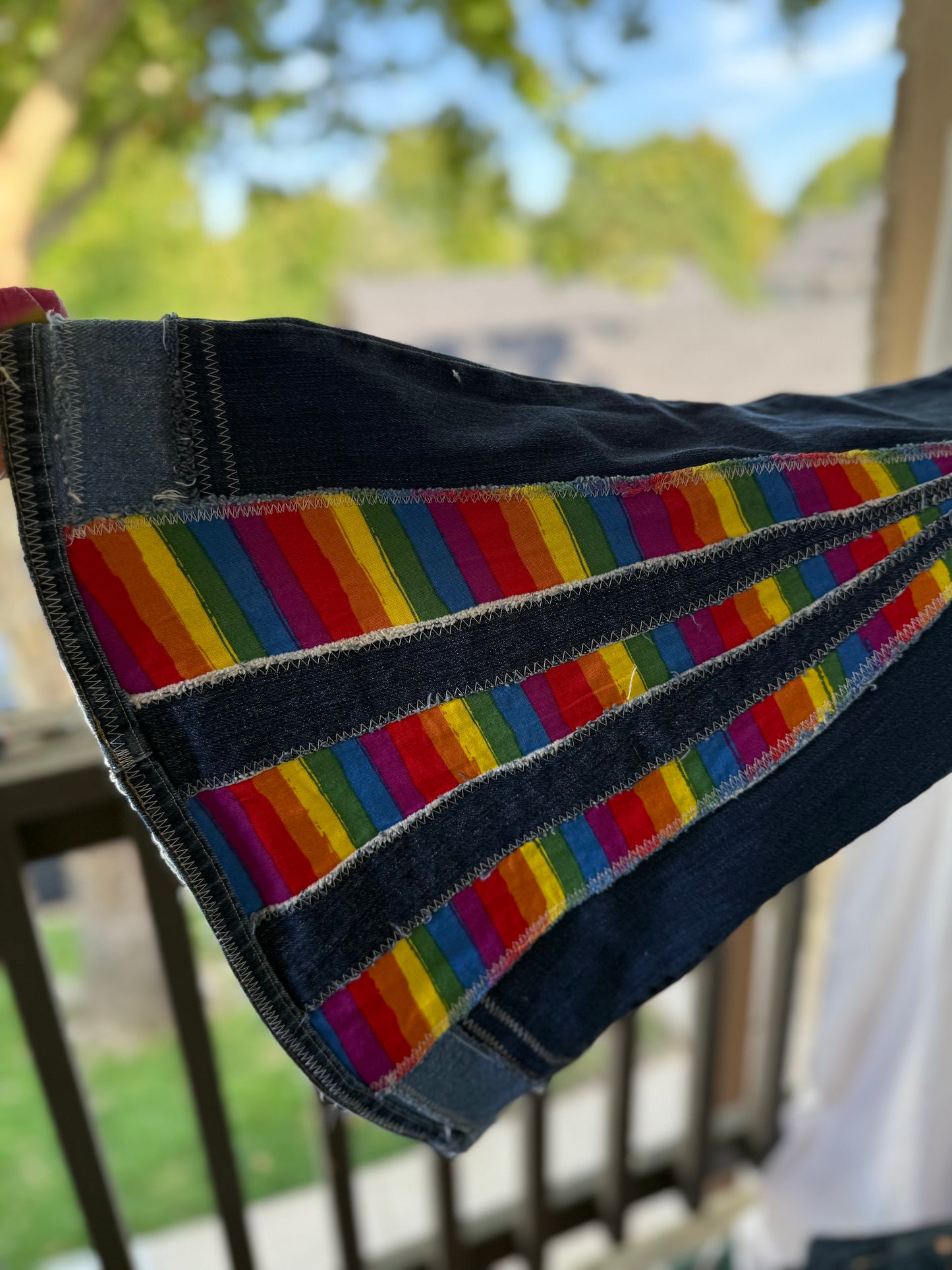 Rainbow Bell Bottom Jeans (size 10) – Bold Retro Pride Pants