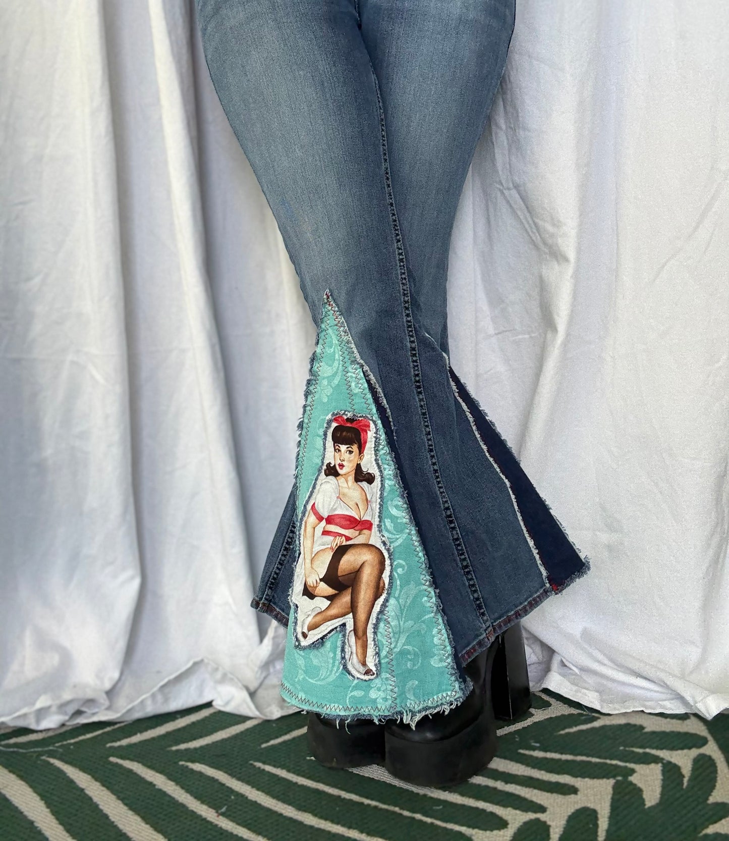 Pin-Up Bell Bottom Jeans (size 10) – Retro Glam Statement Pants
