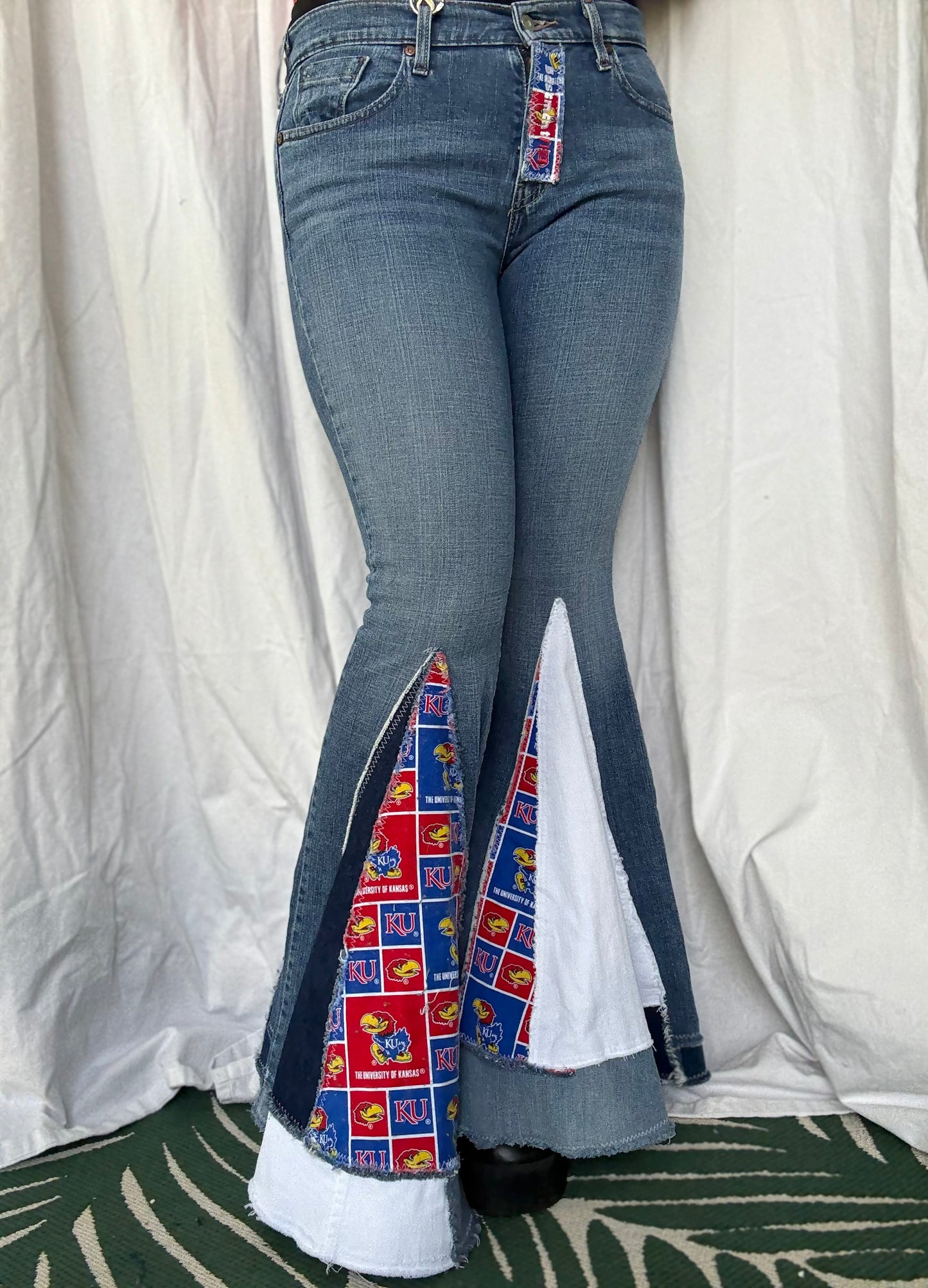 KU Jayhawks Bell Bottom Jeans (size 10)– Handmade Retro Flare