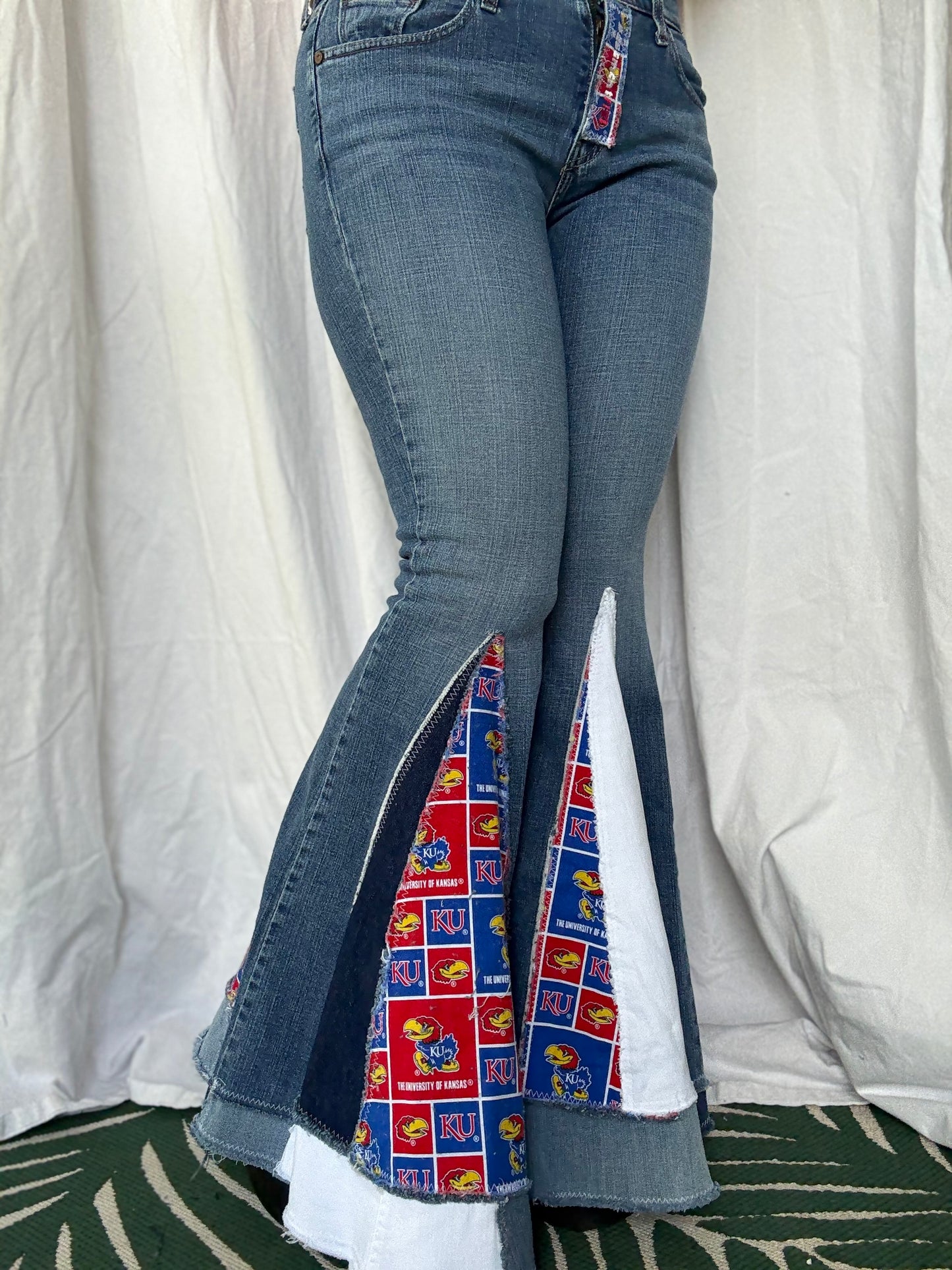 KU Jayhawks Bell Bottom Jeans (size 10)– Handmade Retro Flare