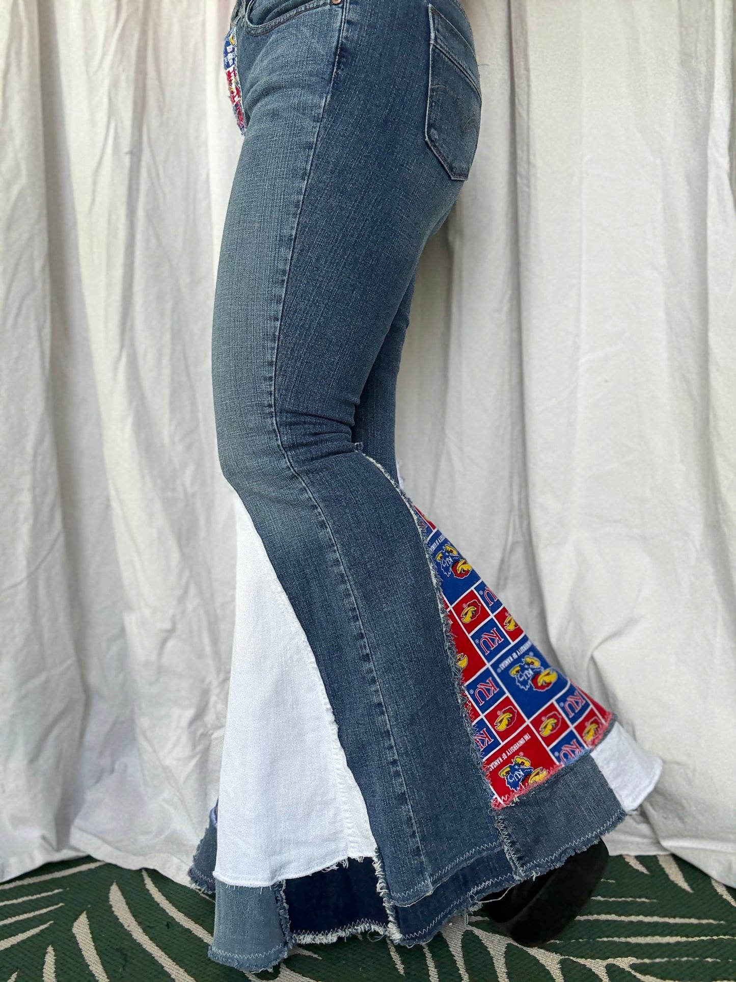 KU Jayhawks Bell Bottom Jeans (size 10)– Handmade Retro Flare