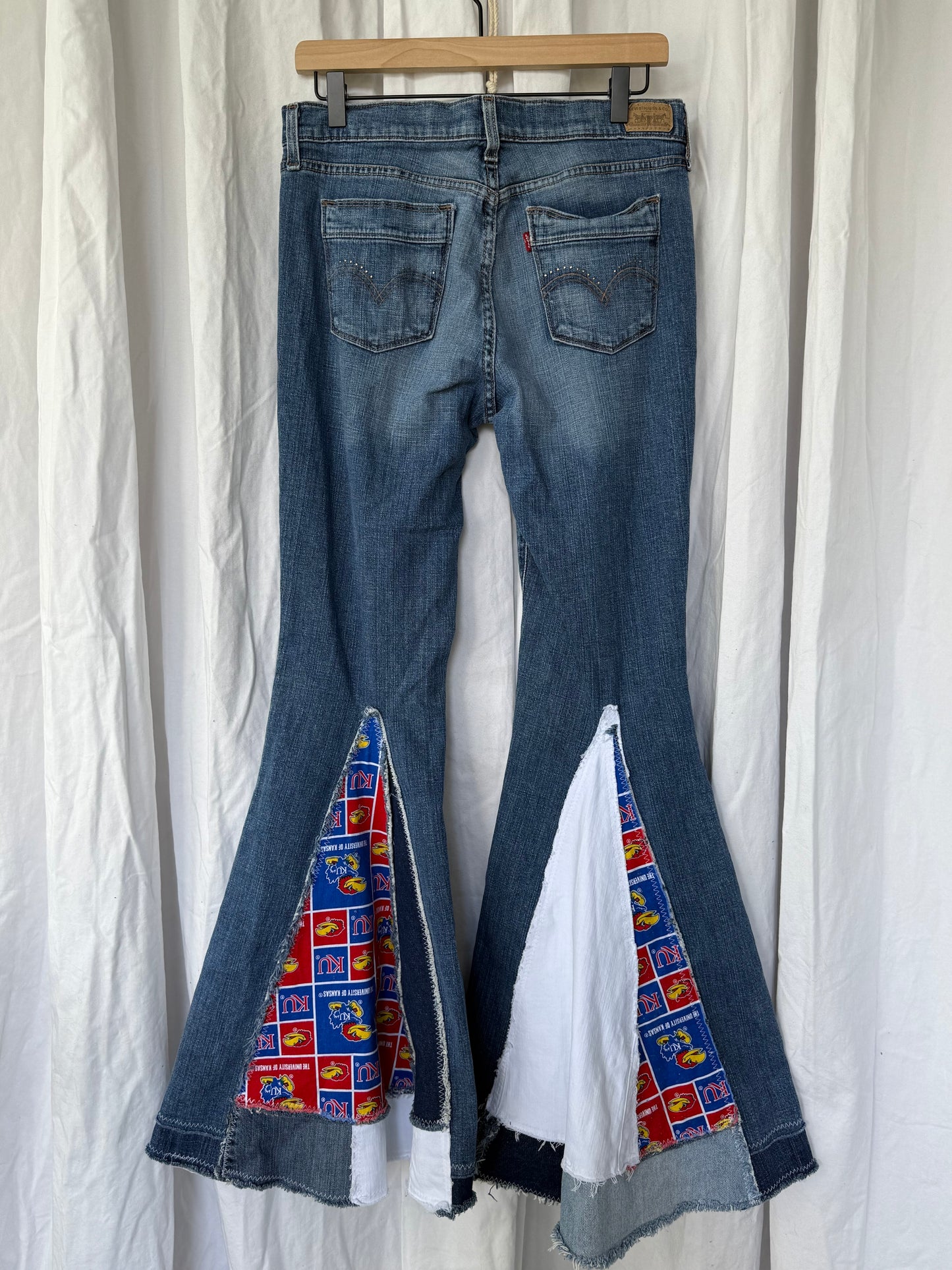 KU Jayhawks Bell Bottom Jeans (size 10)– Handmade Retro Flare