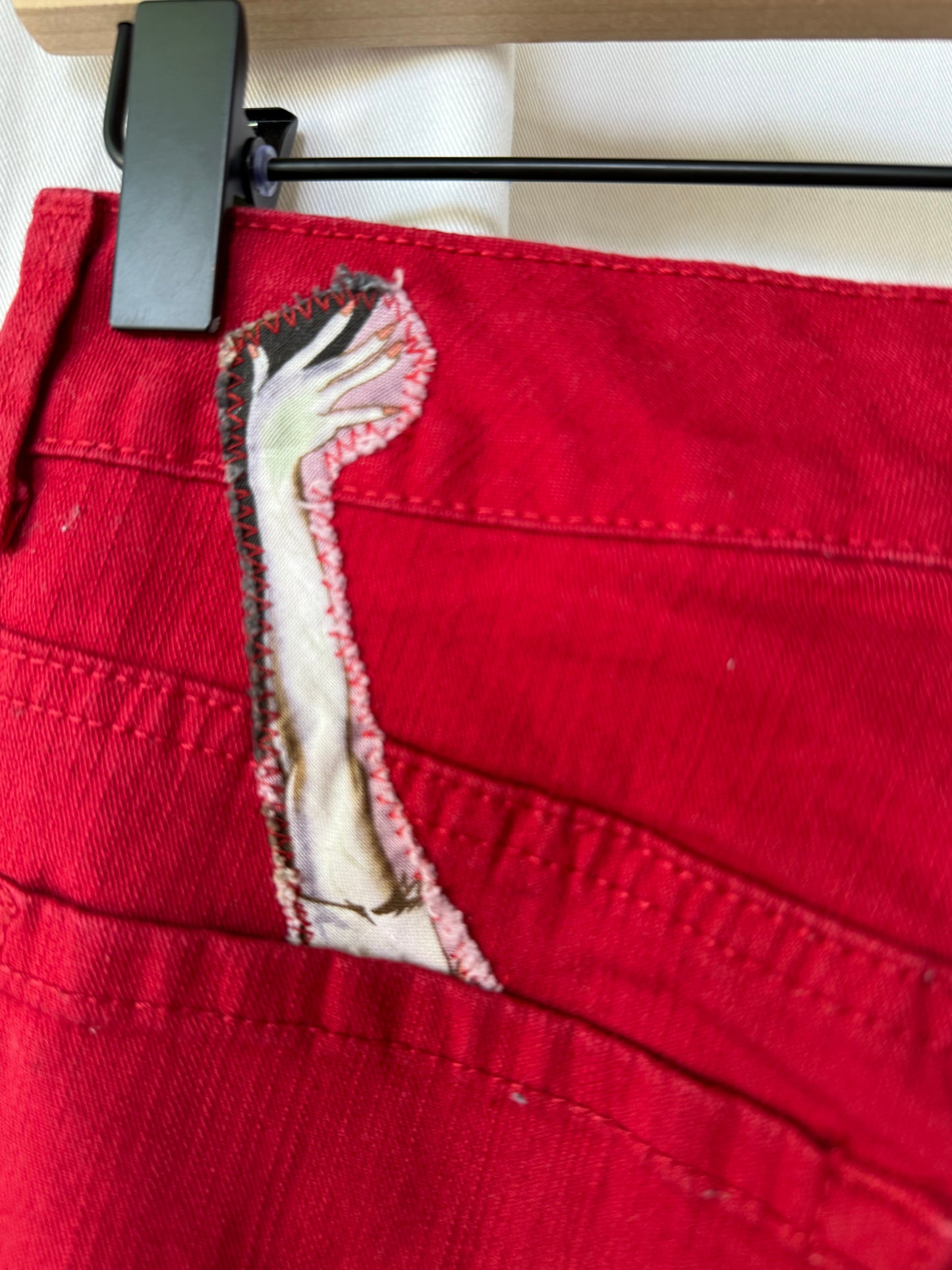Vintage Zombie Cowgirl Upcycled Bell Bottom Jeans (size 6)– Red Western Flare Pants