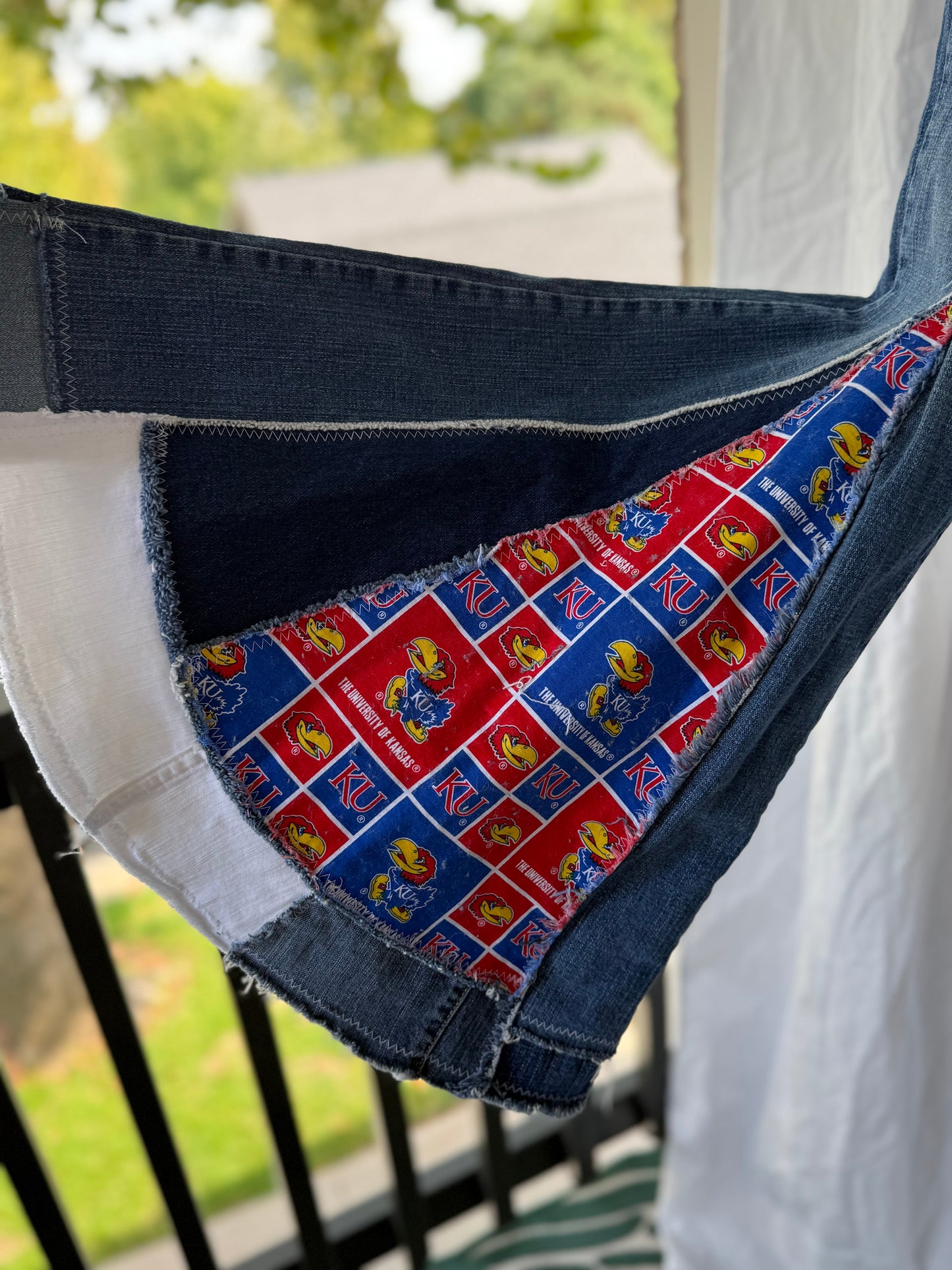 KU Jayhawks Bell Bottom Jeans (size 10)– Handmade Retro Flare