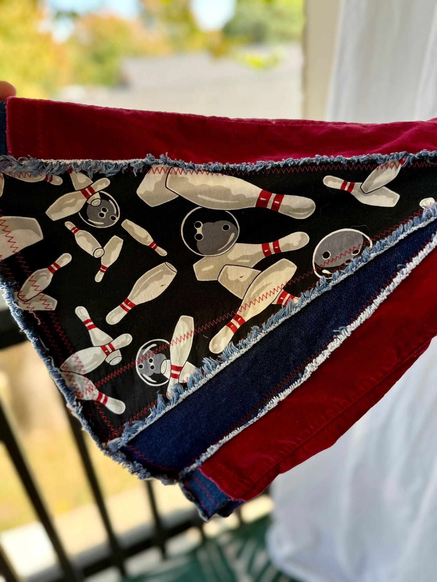 “Bowling Babe” Upcycled Red Velvet Bell Bottoms – Size 0