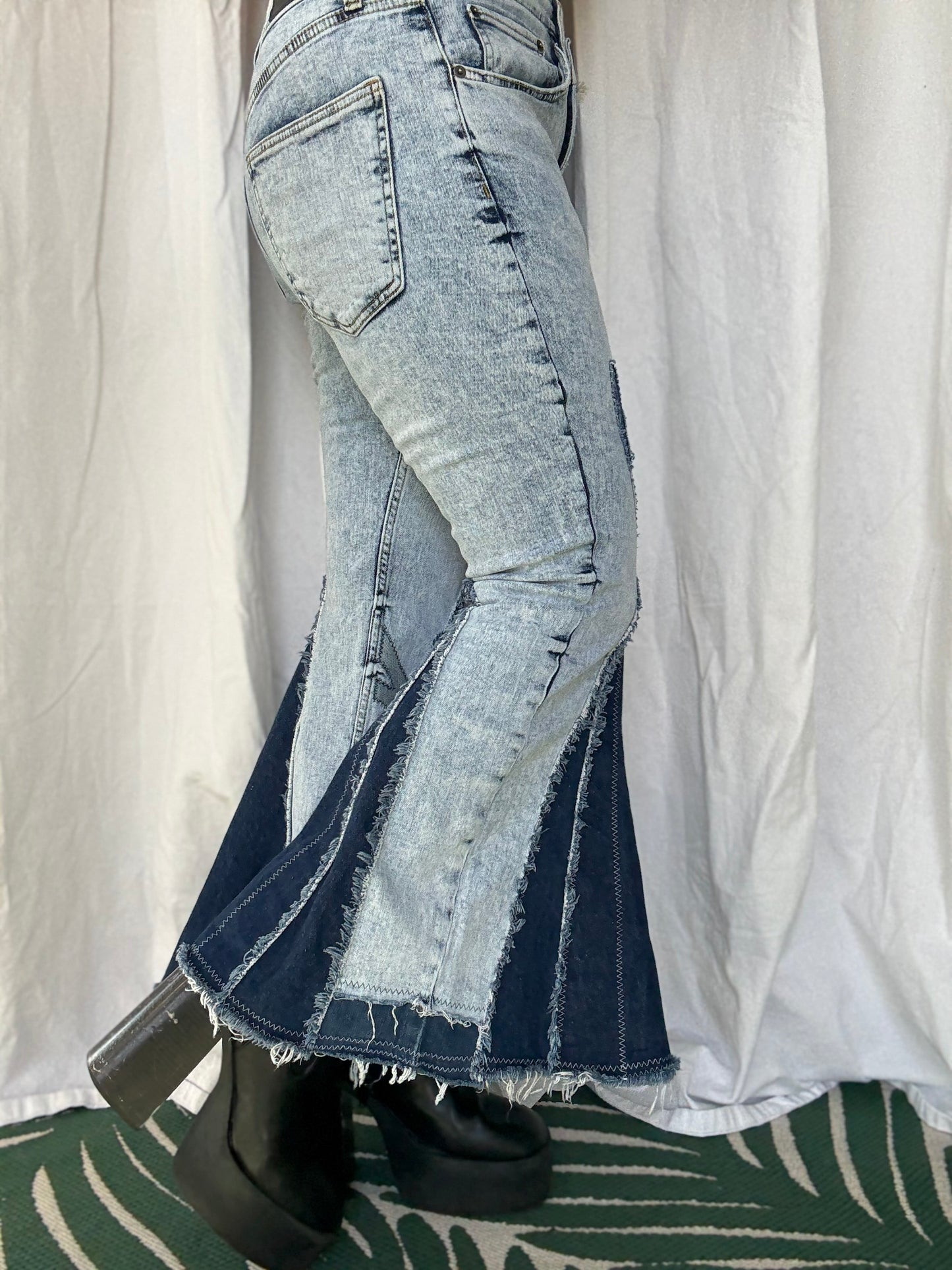 Western Boho Skull Appliqué Bell Bottoms (size 10)