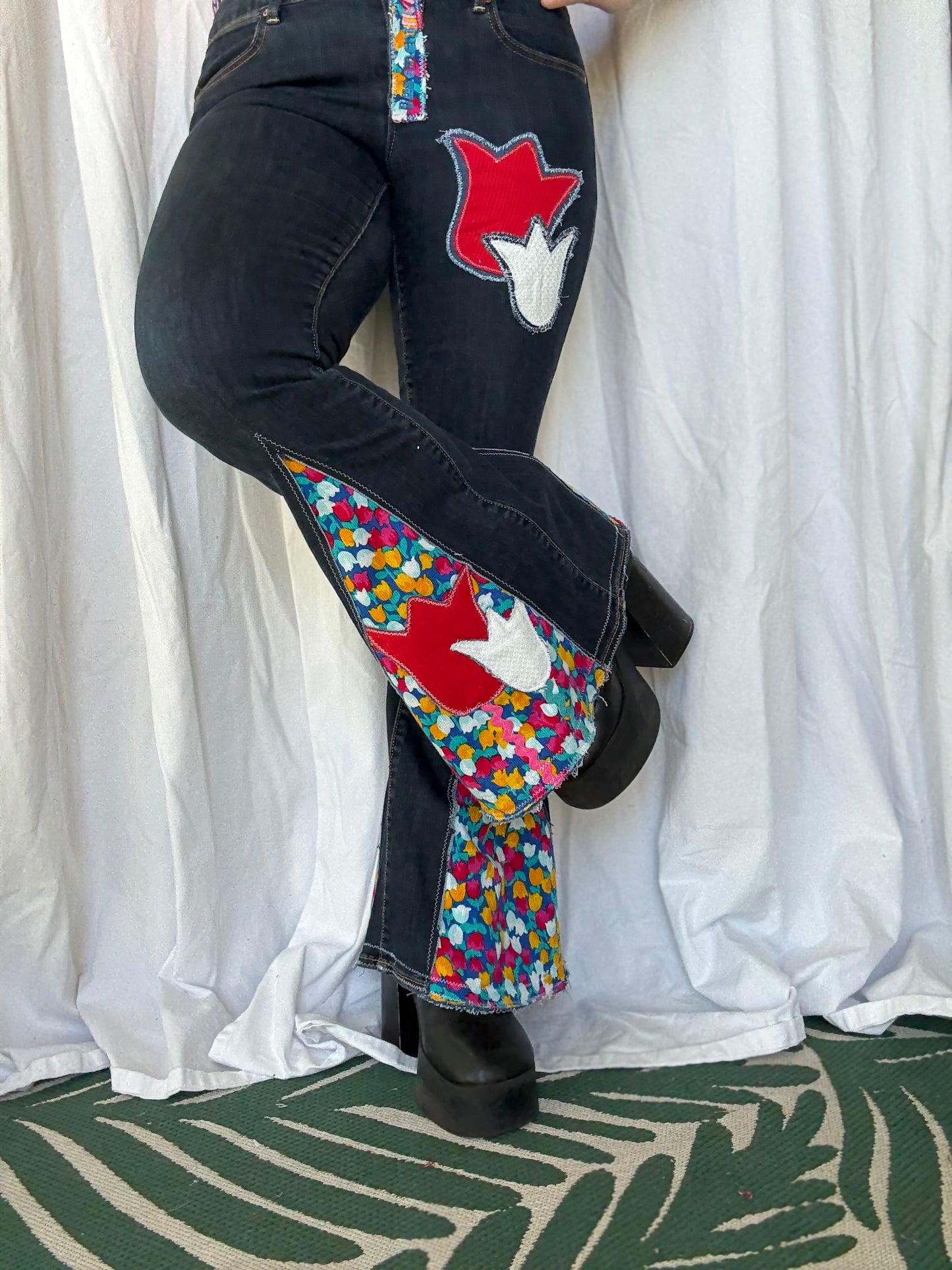 Floral Bell Bottom Jeans (size 10)– Bold Retro Style
