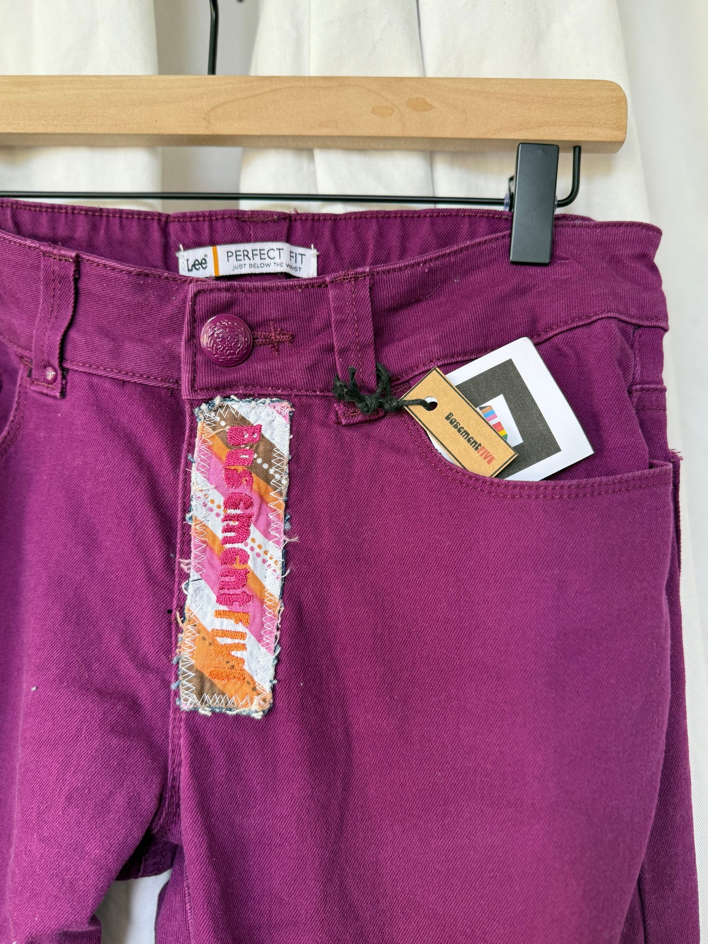 Purple Lee Rider Bell Bottom Jeans (Size 6)– Flare Pants with Diagonal Insert – Sustainable Retro Denim
