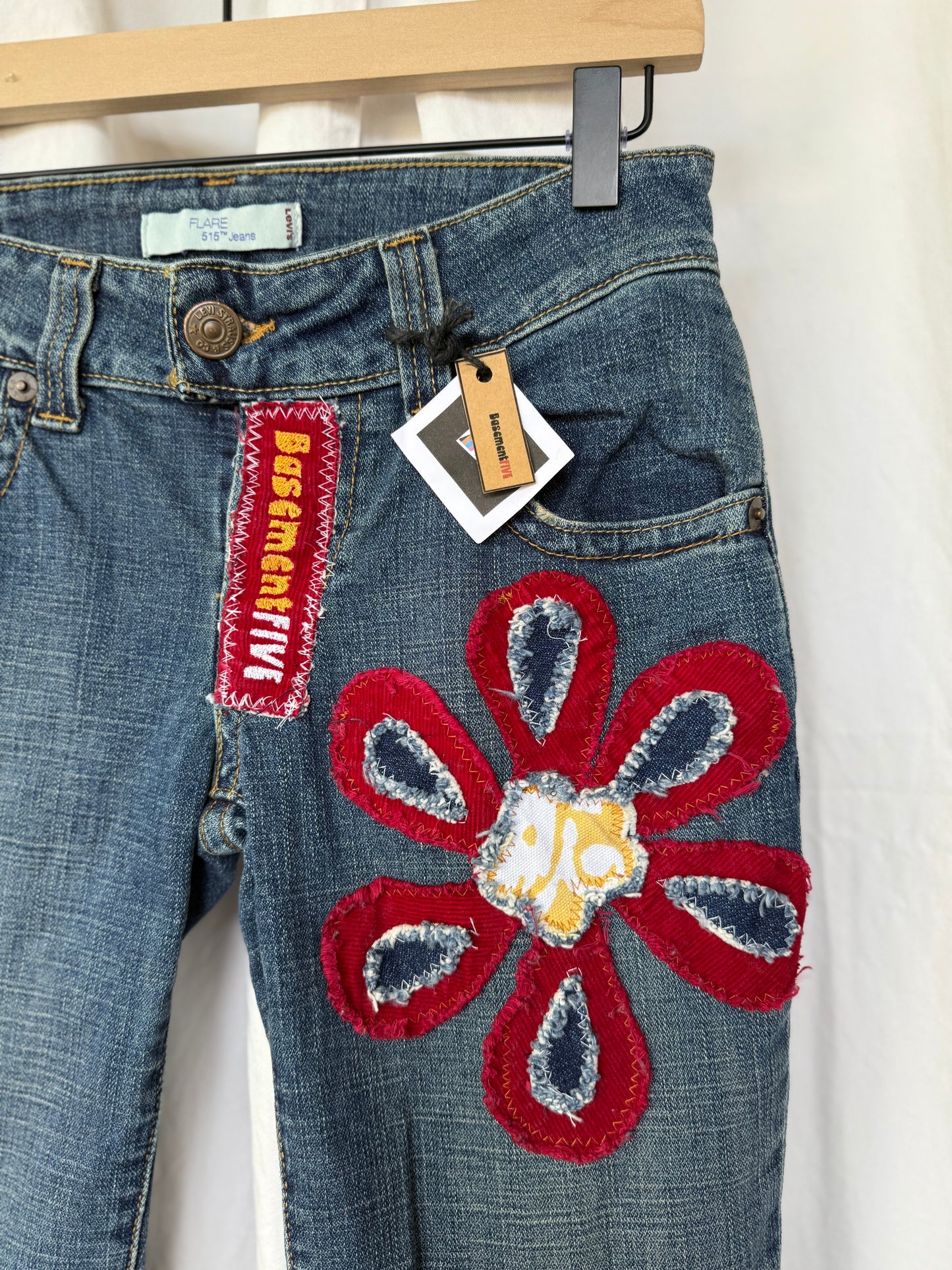 Upcycled 70s Flower Power Bell Bottom Jeans (size 2) – Handmade Retro Flare
