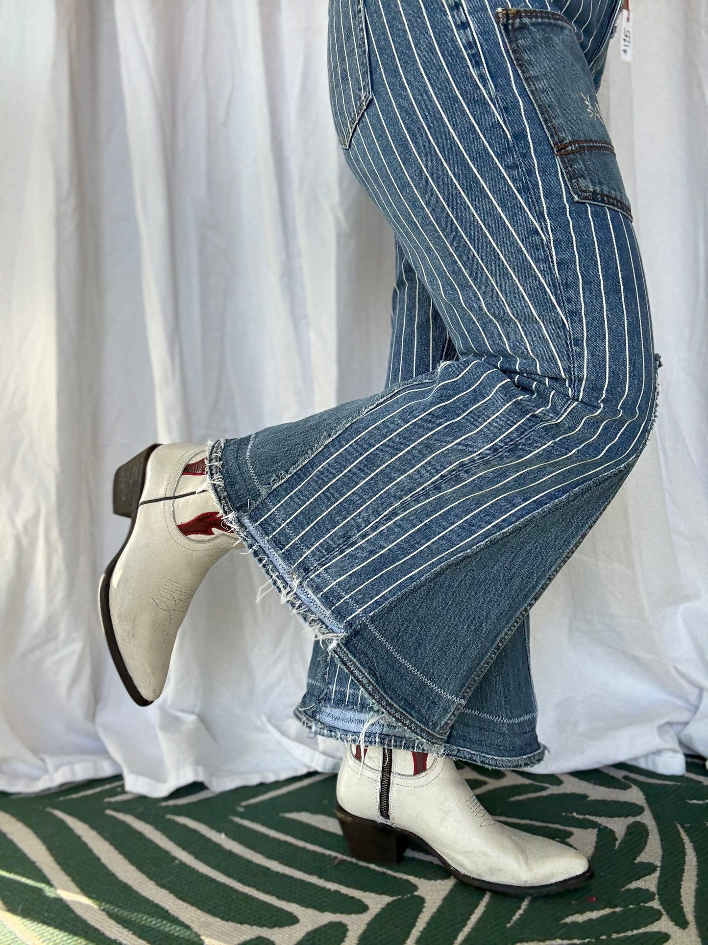 Pinstripe Bell Bottom Jeans – Western Revival Style (size 12)