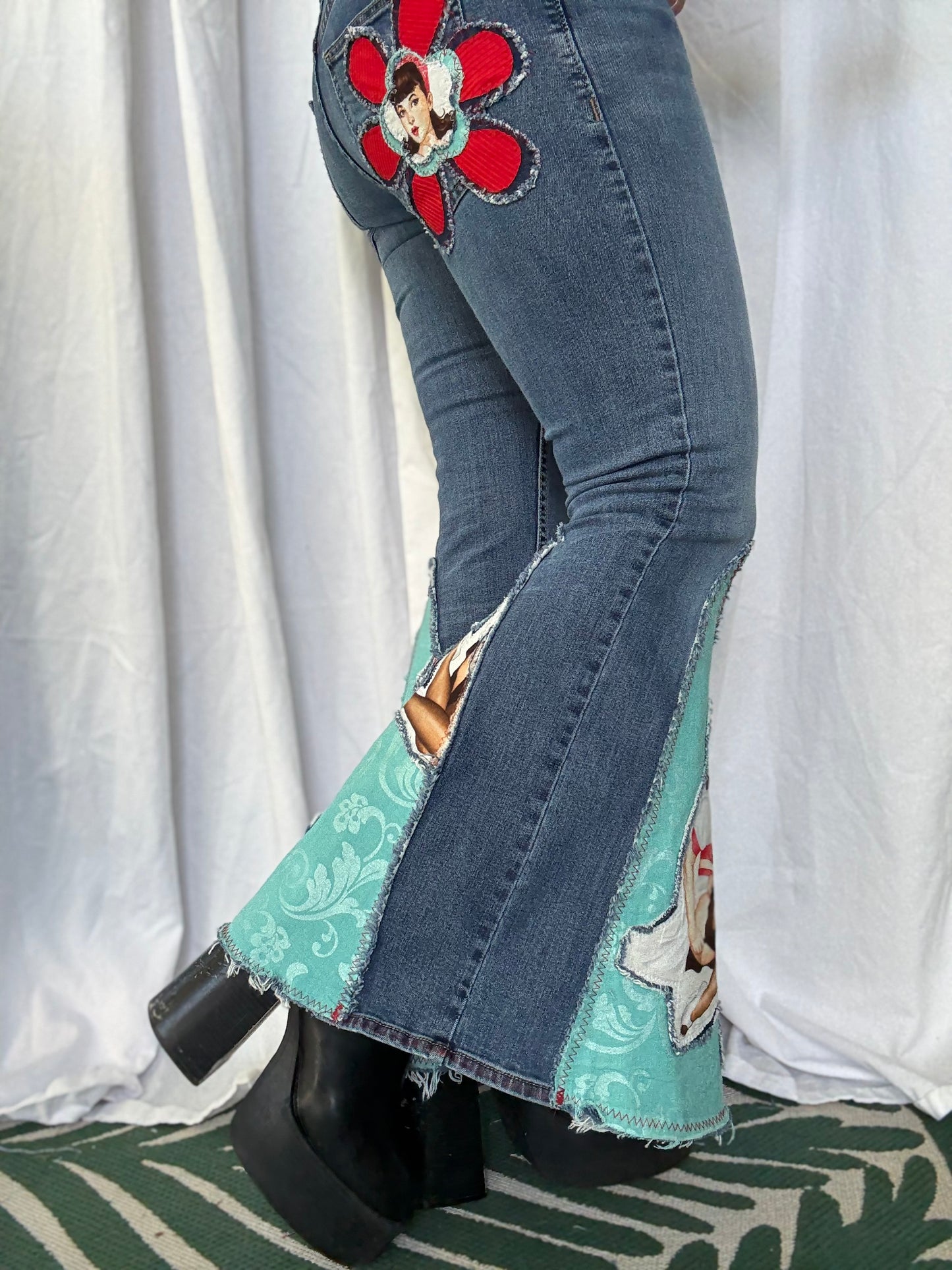 Pin-Up Bell Bottom Jeans (size 10) – Retro Glam Statement Pants