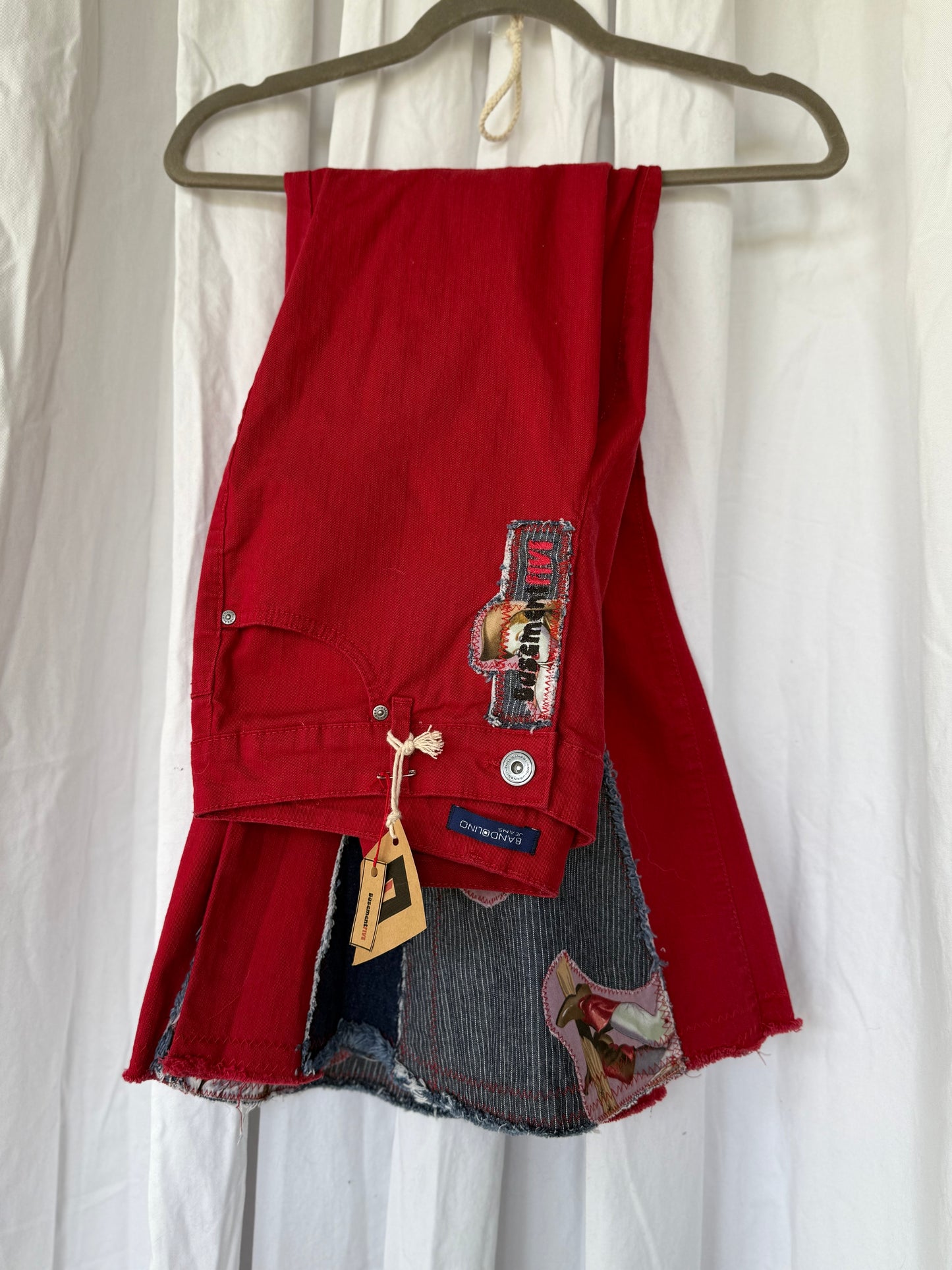 Vintage Zombie Cowgirl Upcycled Bell Bottom Jeans (size 6)– Red Western Flare Pants