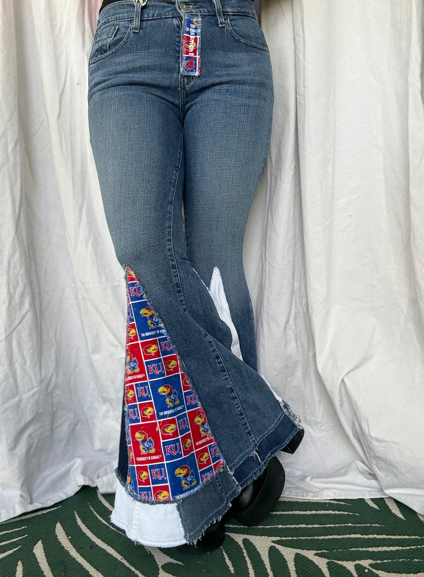 KU Jayhawks Bell Bottom Jeans (size 10)– Handmade Retro Flare