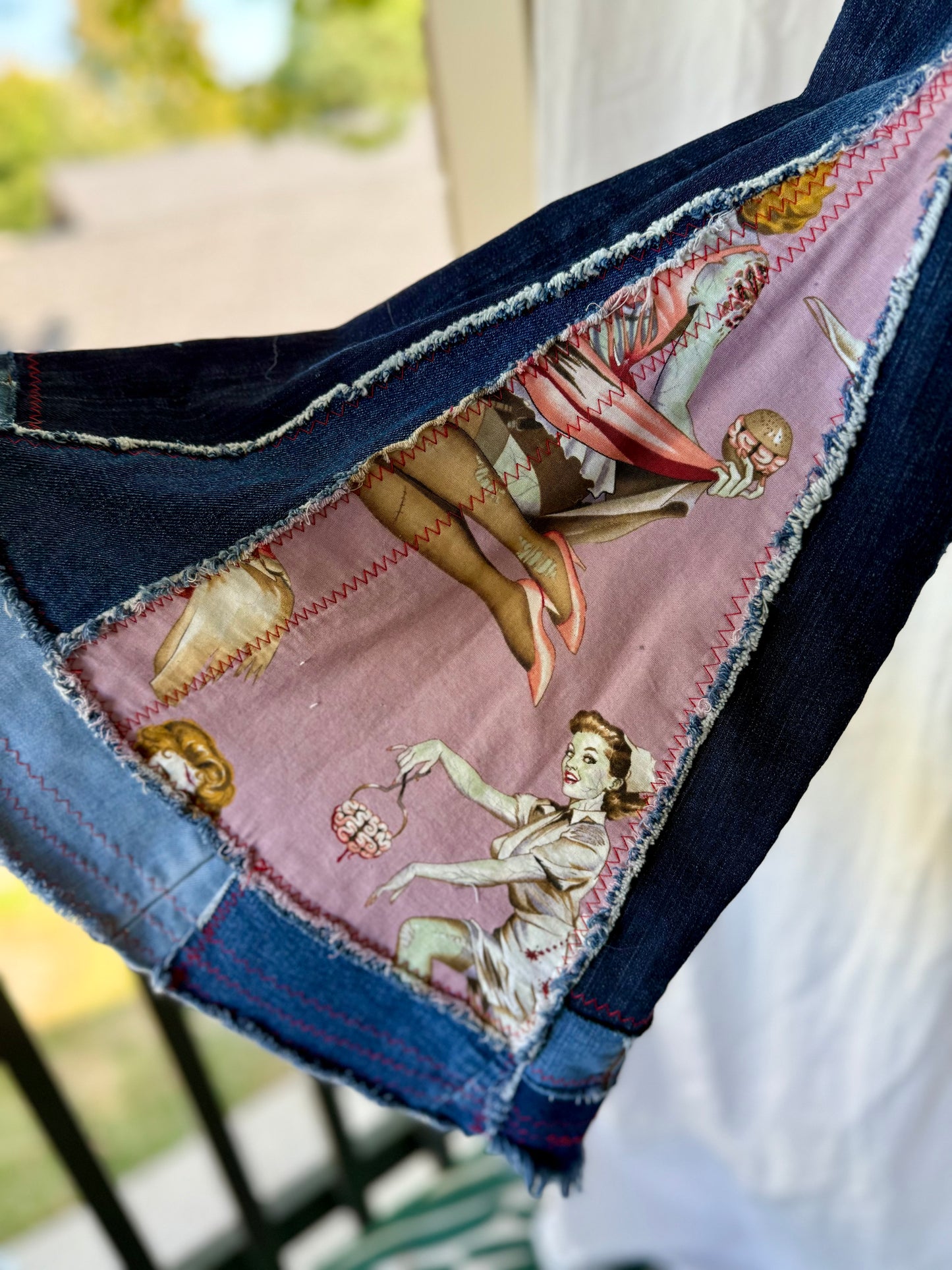 Retro Zombie Pin-Up Upcycled Bell Bottom Jeans ( size 1)