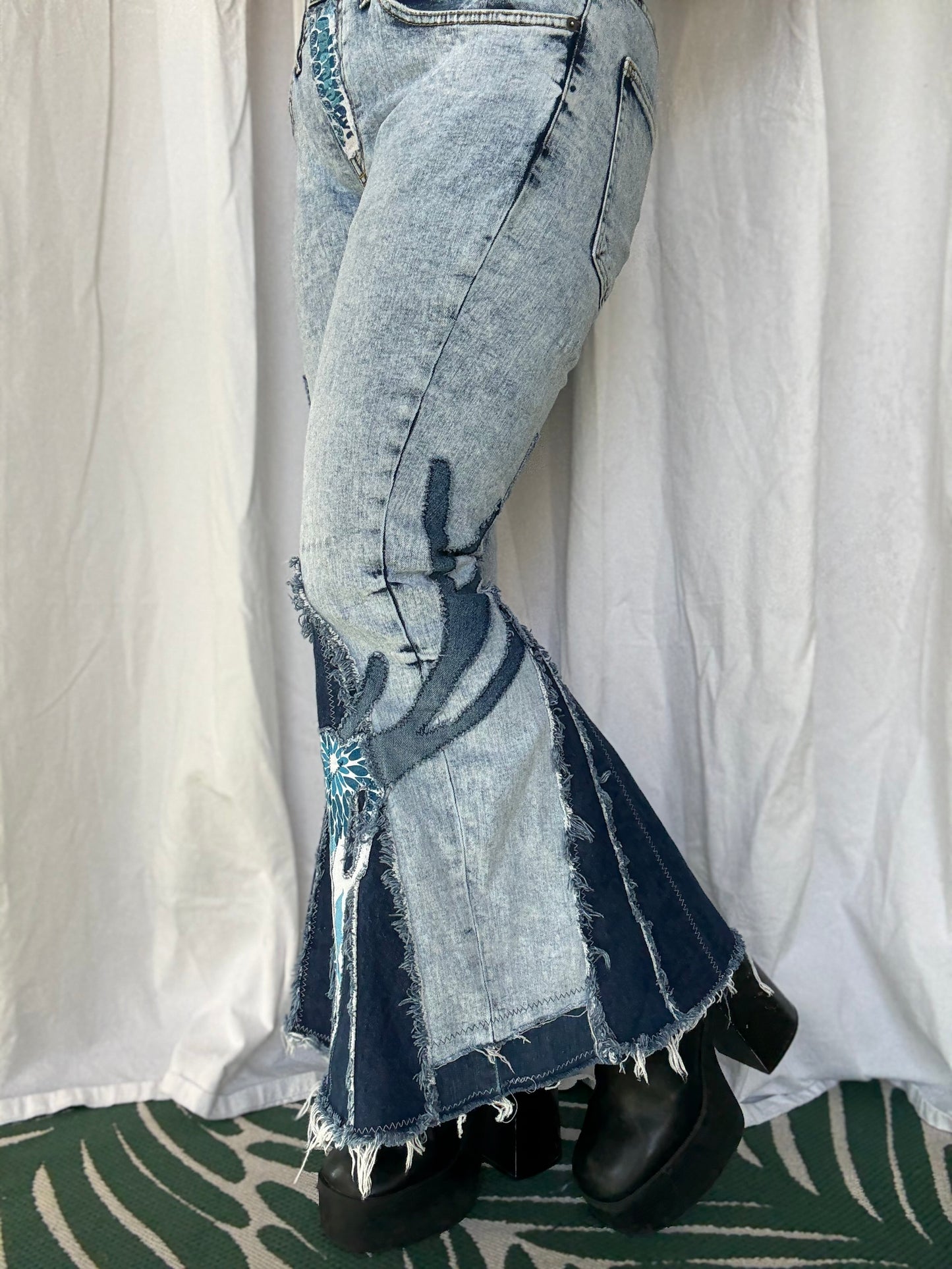 Western Boho Skull Appliqué Bell Bottoms (size 10)