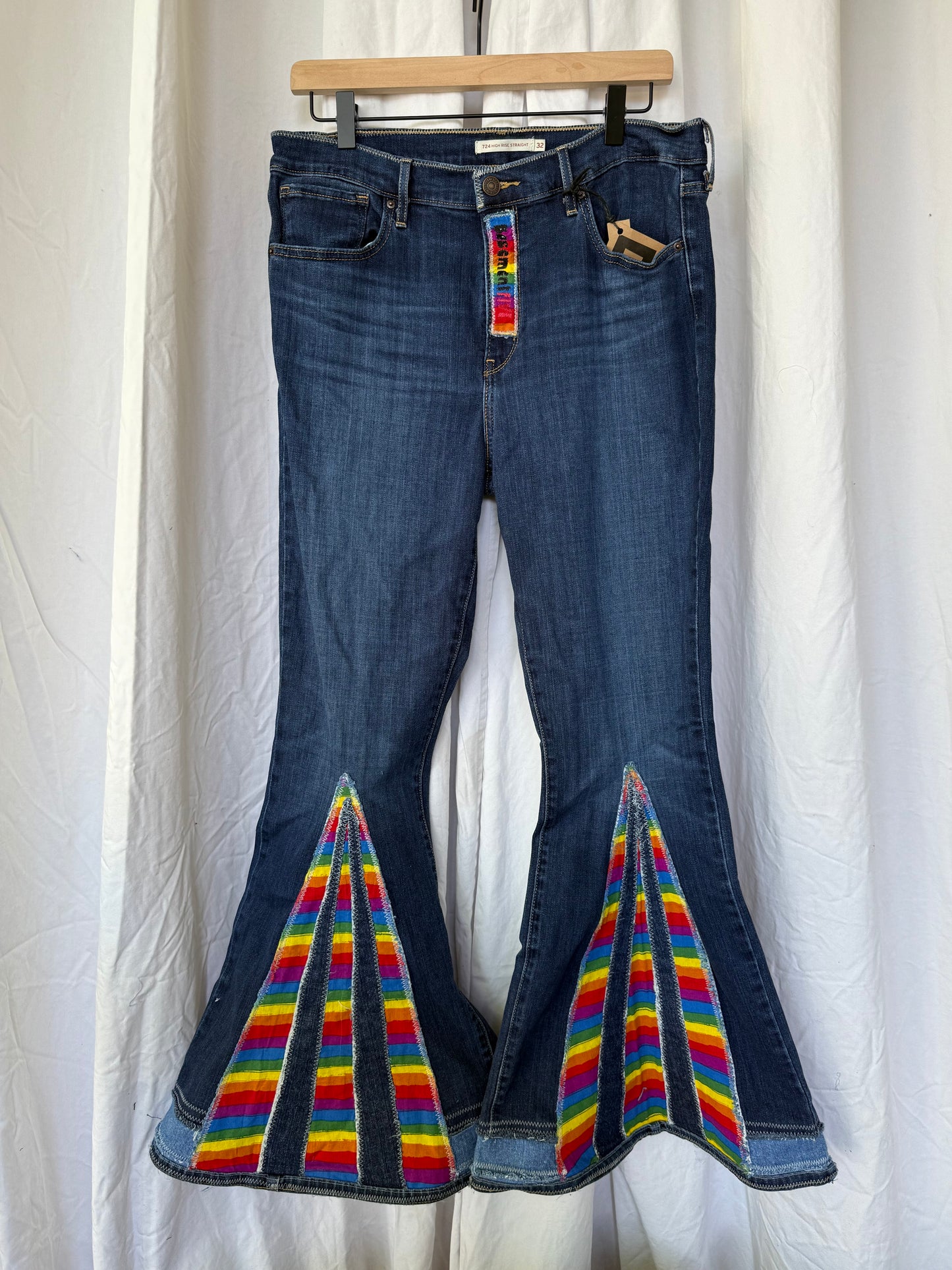 Rainbow Bell Bottom Jeans (size 10) – Bold Retro Pride Pants