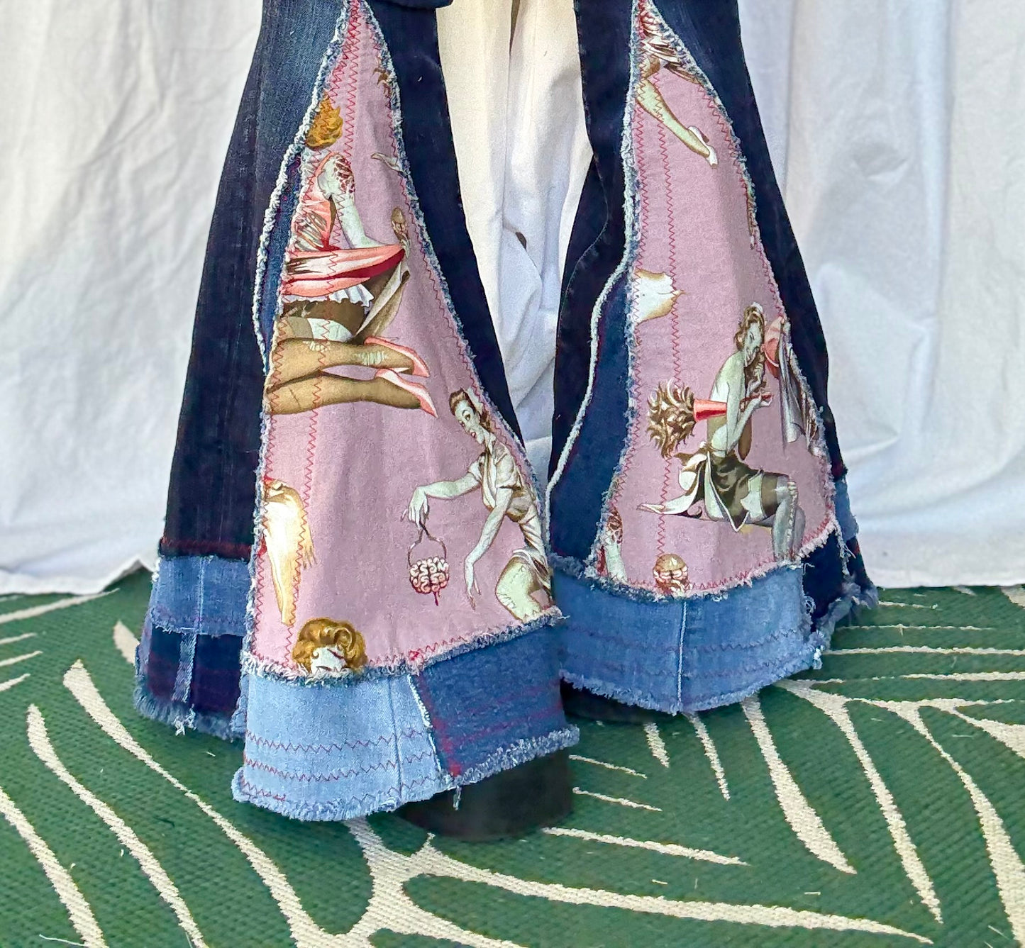 Retro Zombie Pin-Up Upcycled Bell Bottom Jeans ( size 1)