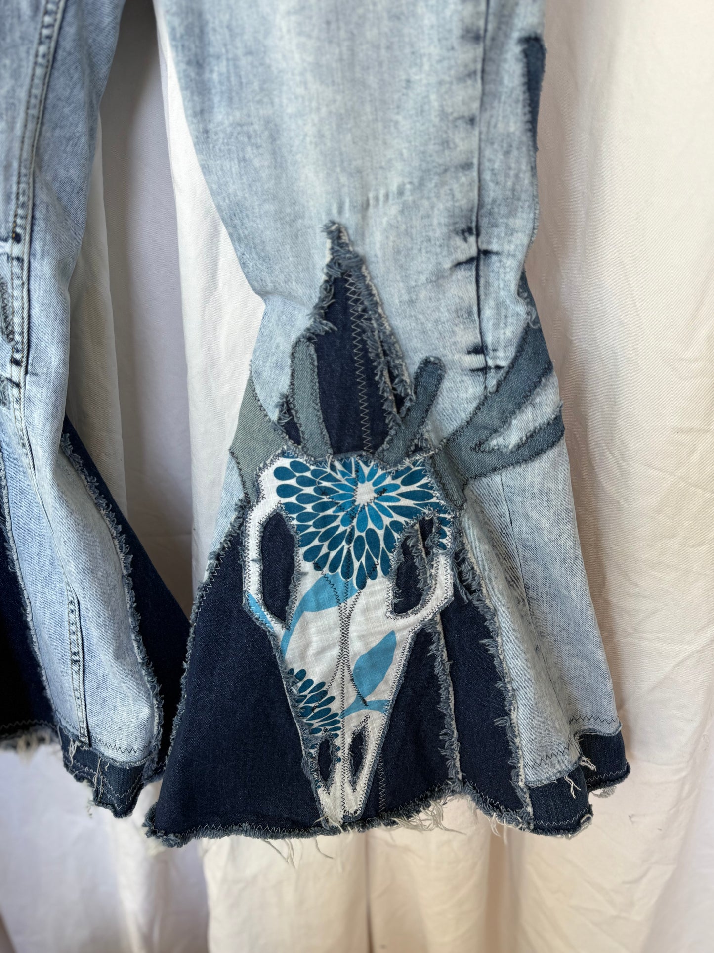 Western Boho Skull Appliqué Bell Bottoms (size 10)